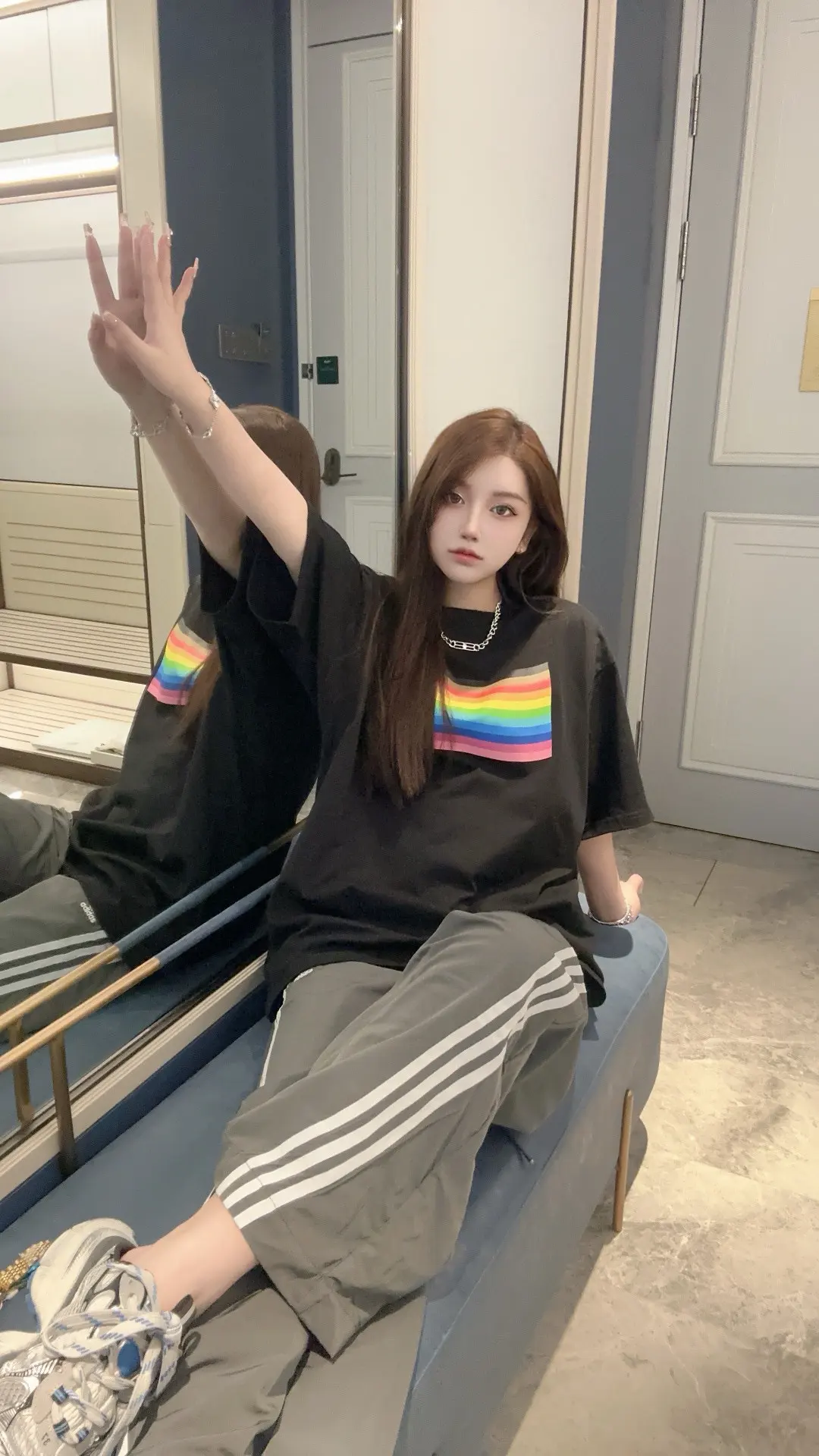 Rainbow Flag Print Oversized T-Shirt D14011835