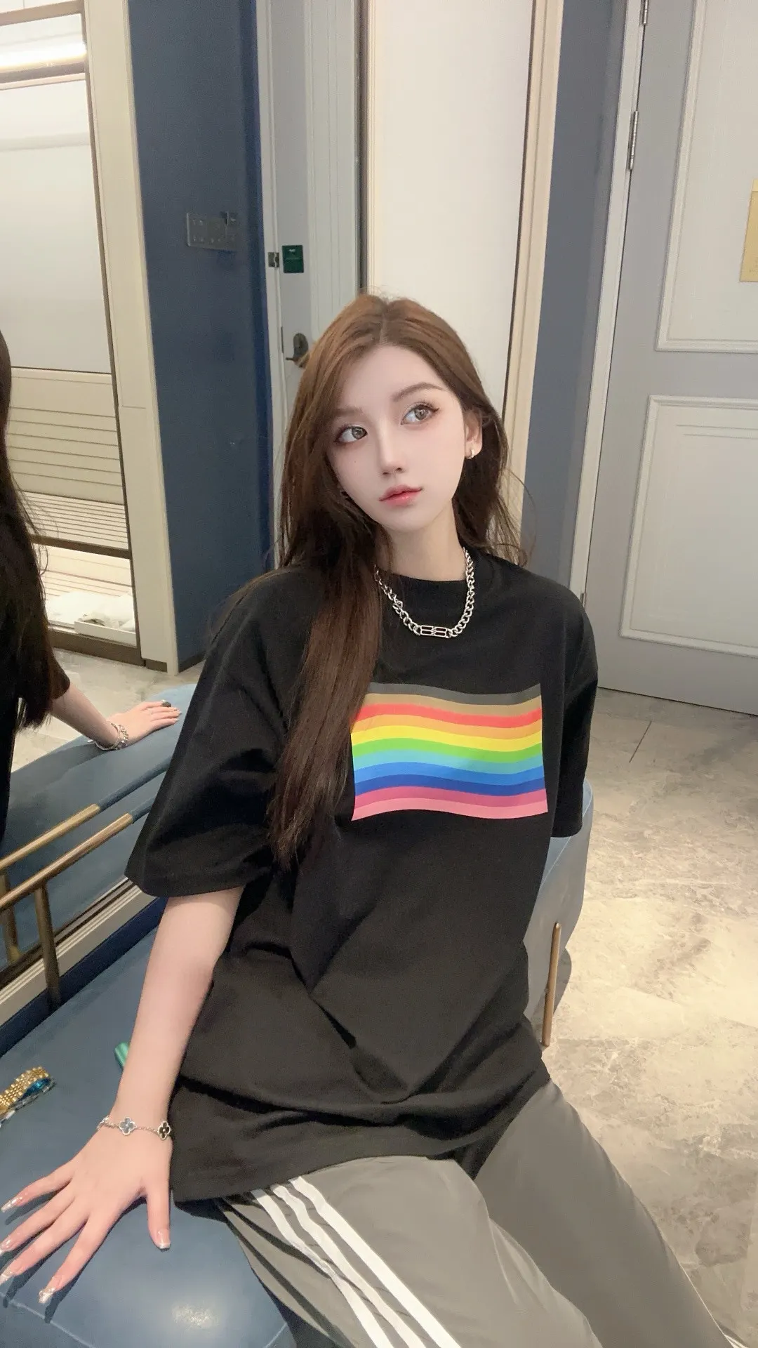 Rainbow Flag Print Oversized T-Shirt D14011835 — view 2