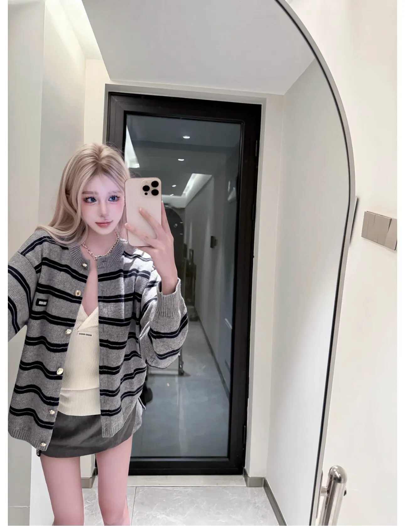 Striped Knit Button-Up Cardigan D19011854 — view 2