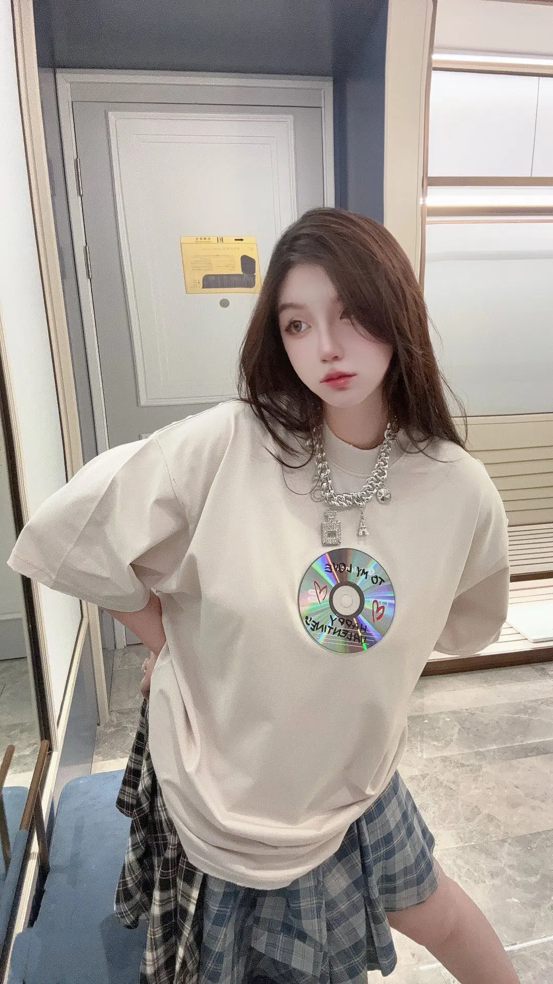 CD Graphic Print Oversized T-Shirt D14011838