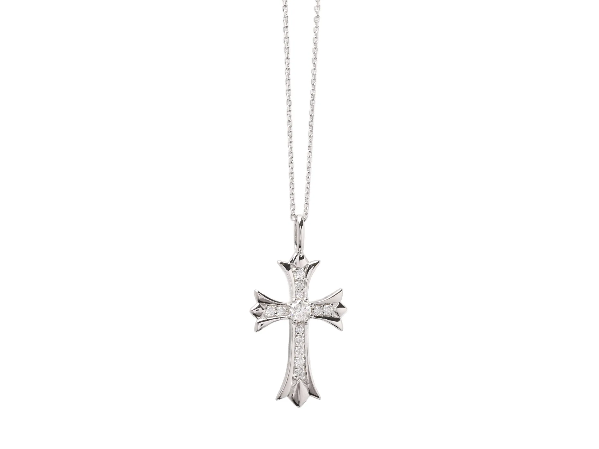 Chrome Hearts Moissanite Cross Pendant Necklace (Sterling Silver) D25516871