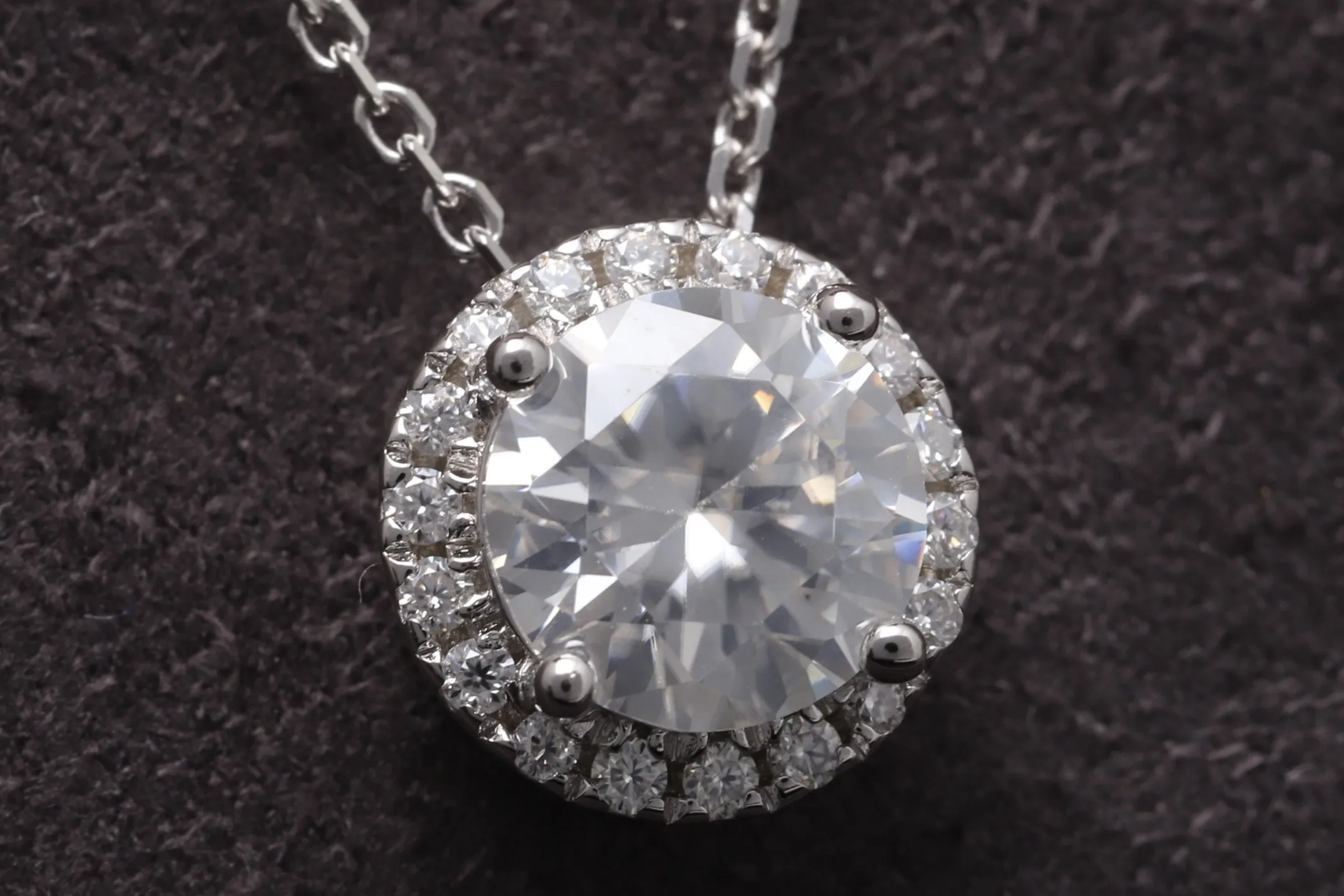 Moissanite Halo Pendant Necklace (Sterling Silver) D20516908 — view 3