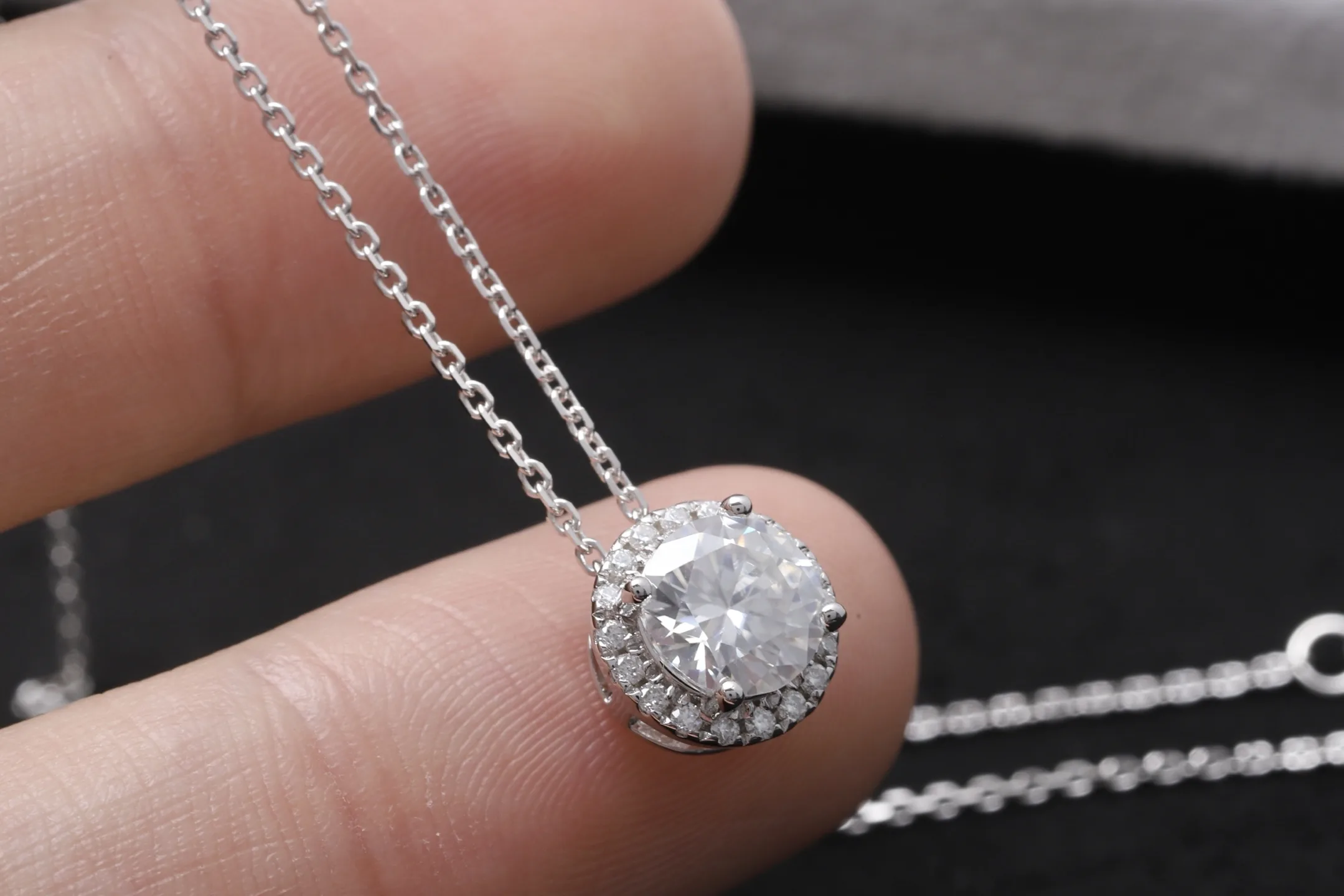 Moissanite Halo Pendant Necklace (Sterling Silver) D20516908 — view 4