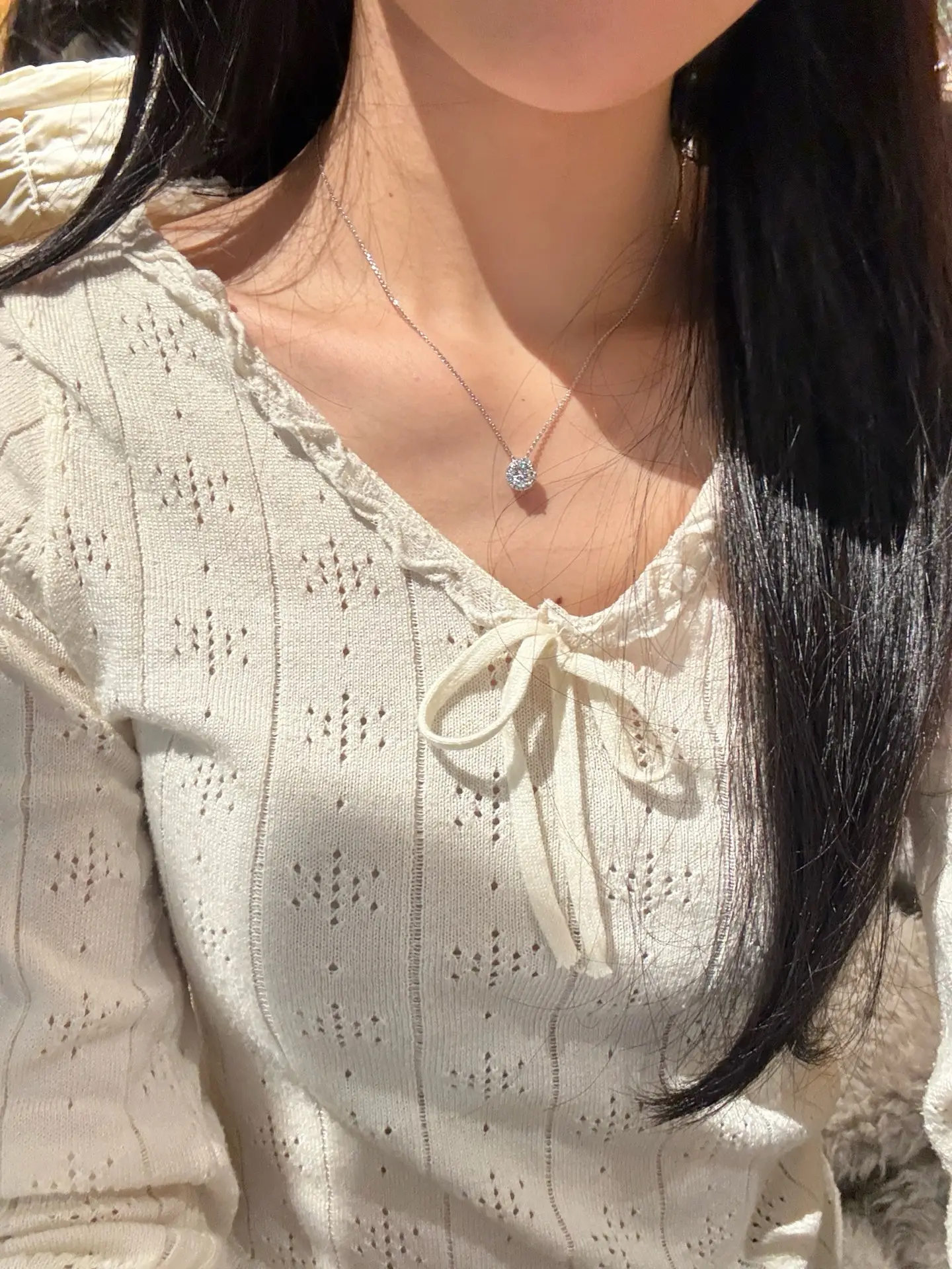 Moissanite Halo Pendant Necklace (Sterling Silver) D20516908 — view 9