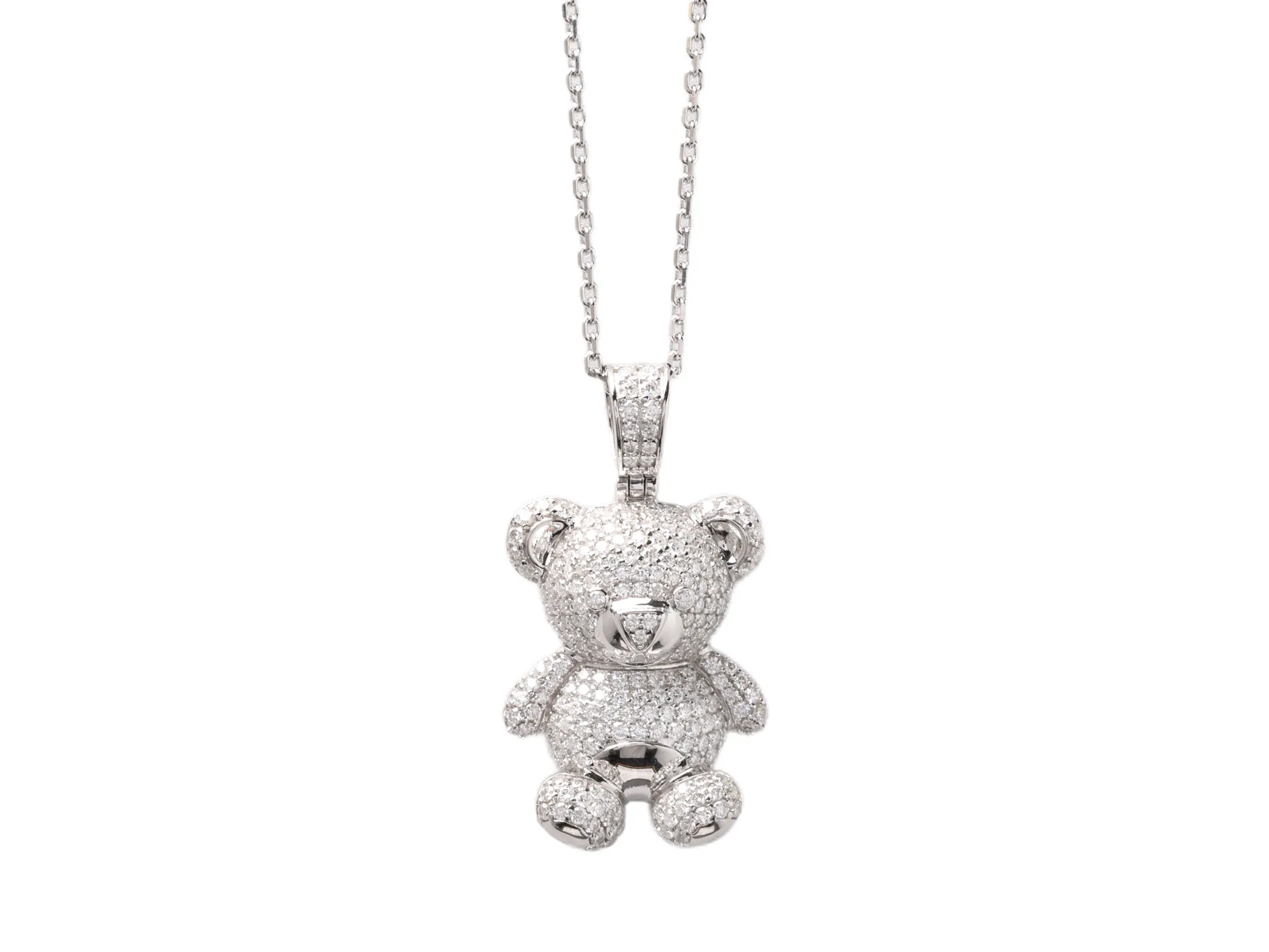 Pave Moissanite Teddy Bear Pendant Necklace (Sterling Silver) D125016810