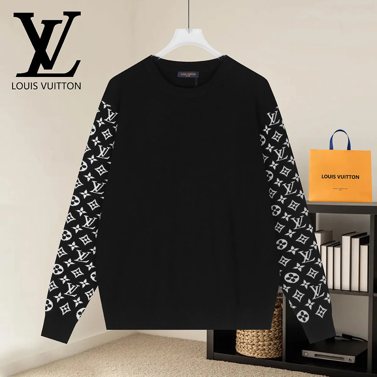 Monogram Intarsia Sleeve Wool Sweater D18522885