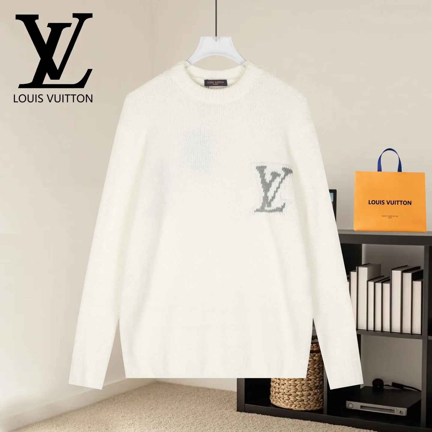 LV Intarsia Logo Wool-Blend Sweater D19022886