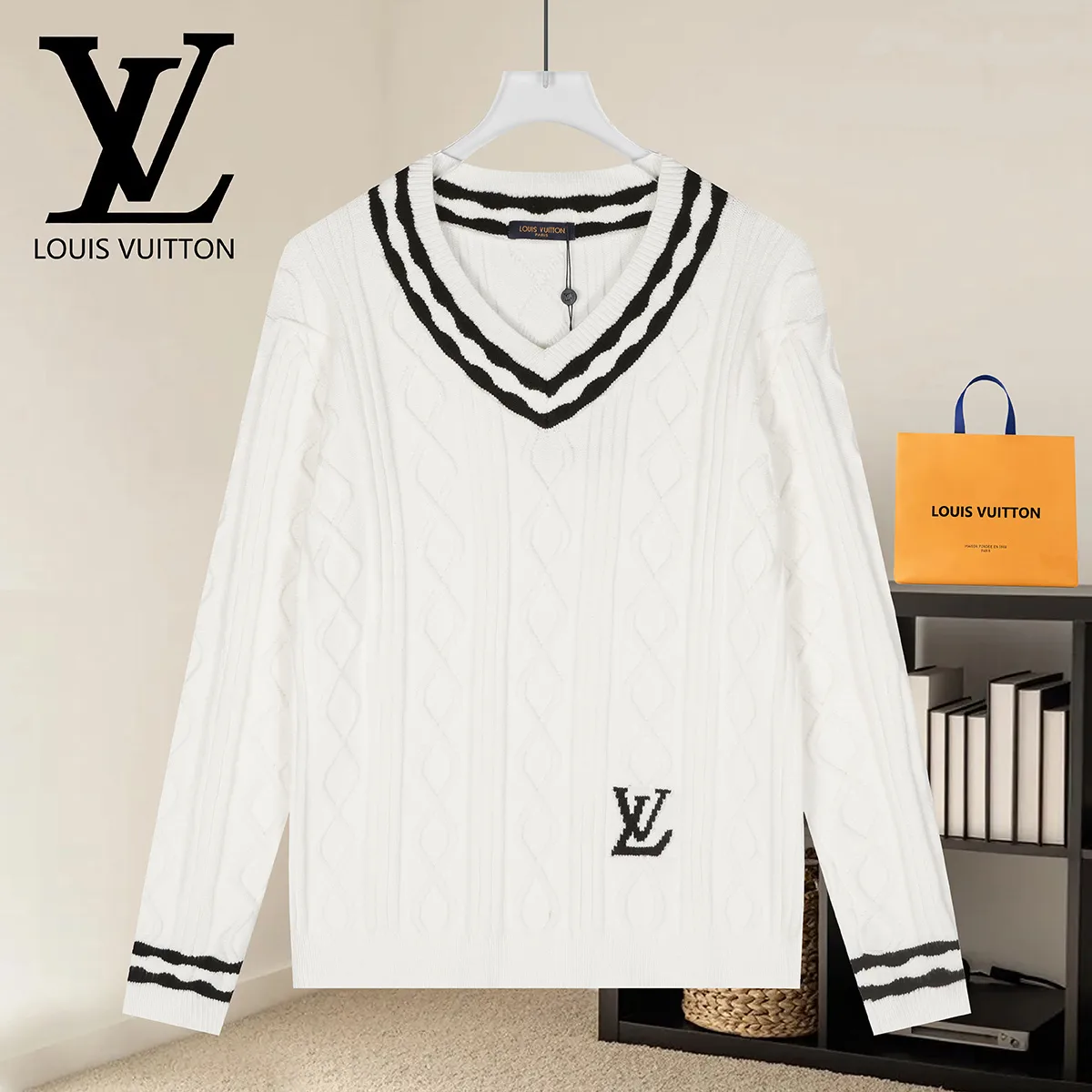 Cable-Knit V-Neck Cricket Sweater D21022907