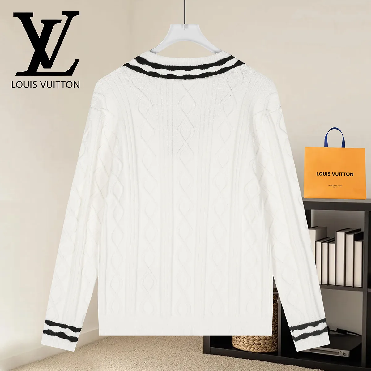 Cable-Knit V-Neck Cricket Sweater D21022907 — view 2
