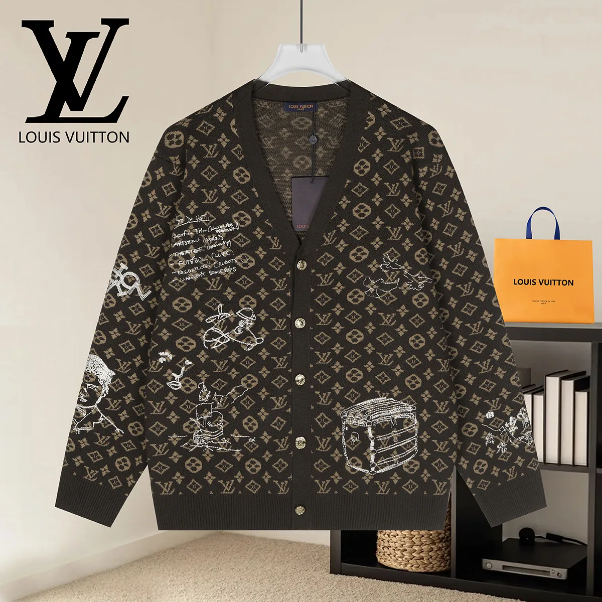 Monogram Doodles Embroidered Wool Cardigan D22022893