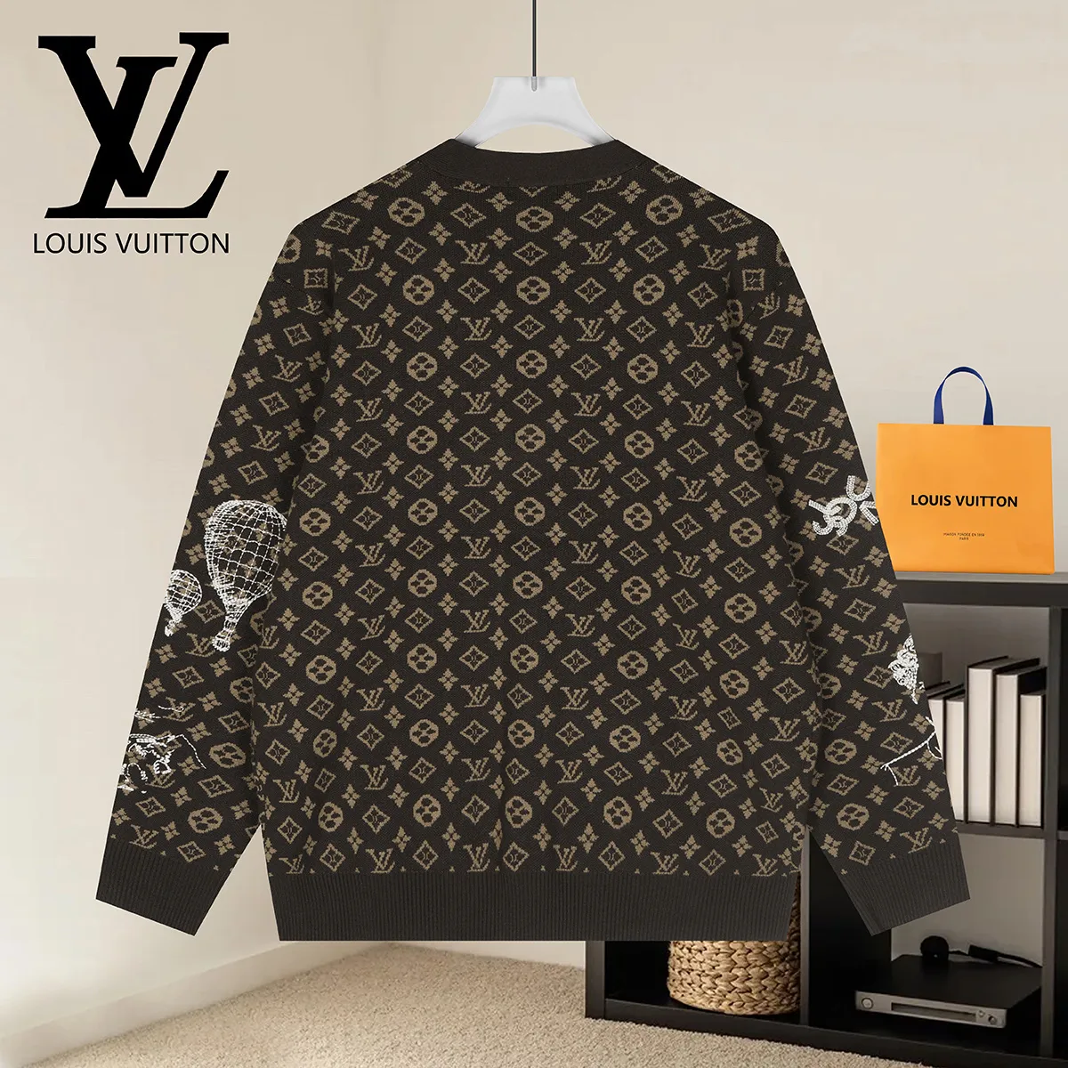 Monogram Doodles Embroidered Wool Cardigan D22022893 — view 2