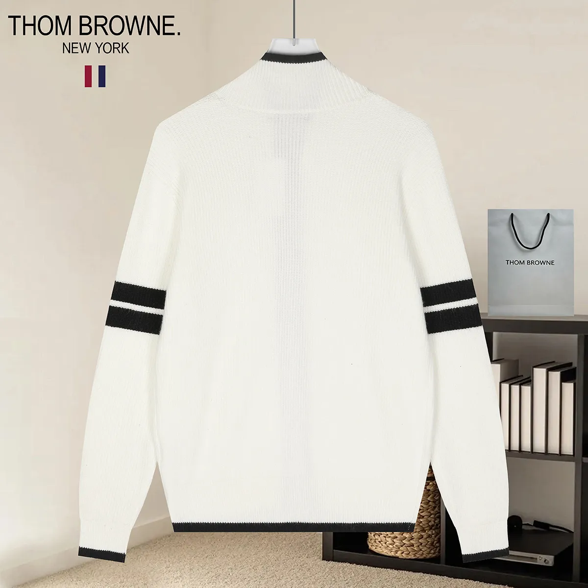 Striped Merino Wool Zip-Up Cardigan D22022882 — view 2