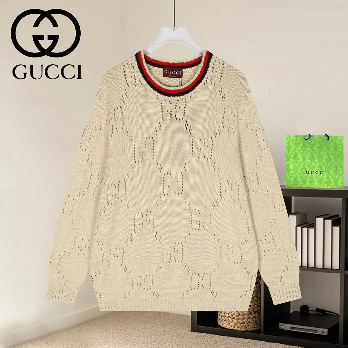GG Perforated Wool Crew-Neck Sweater D18022938