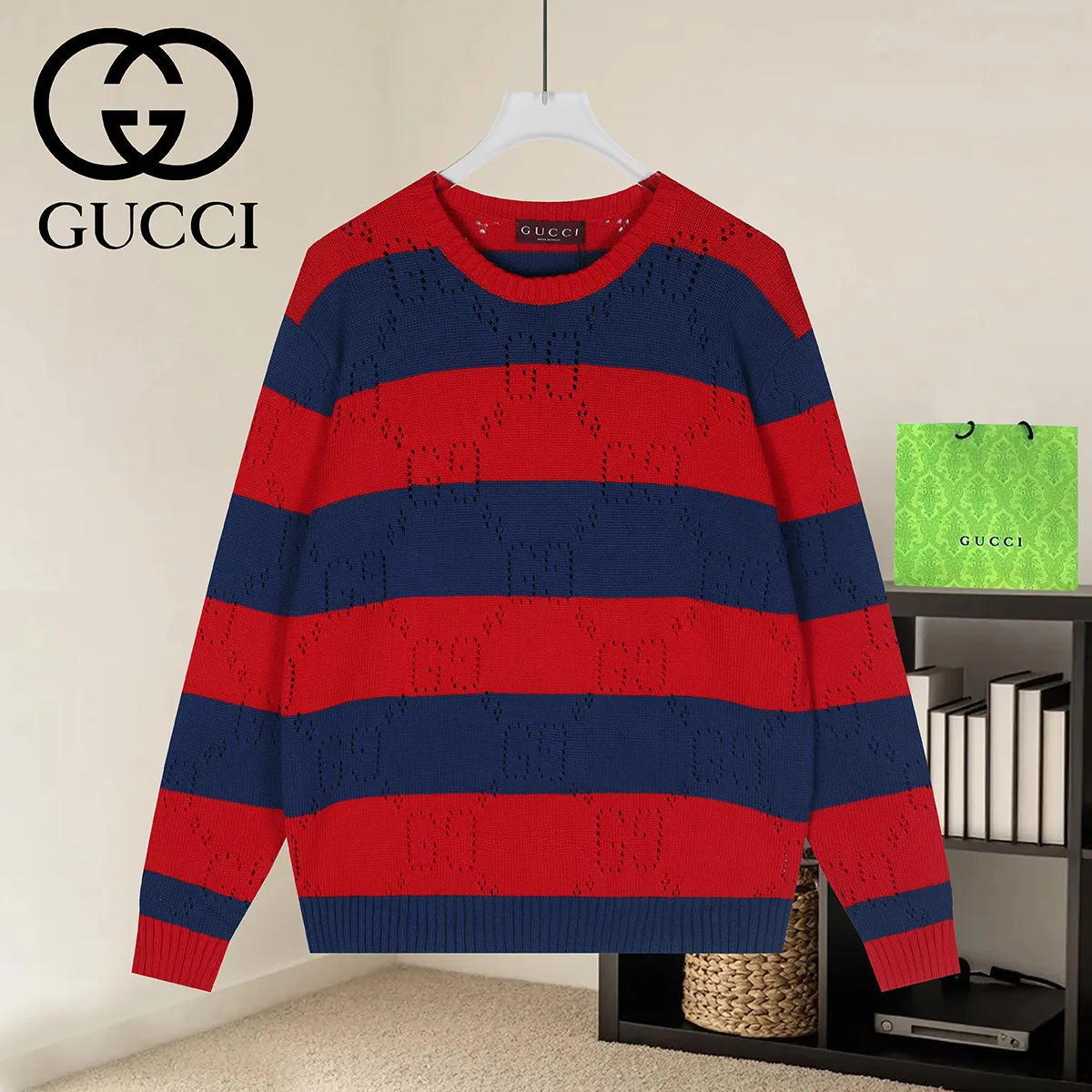 Striped GG Perforated Wool Sweater D18022943