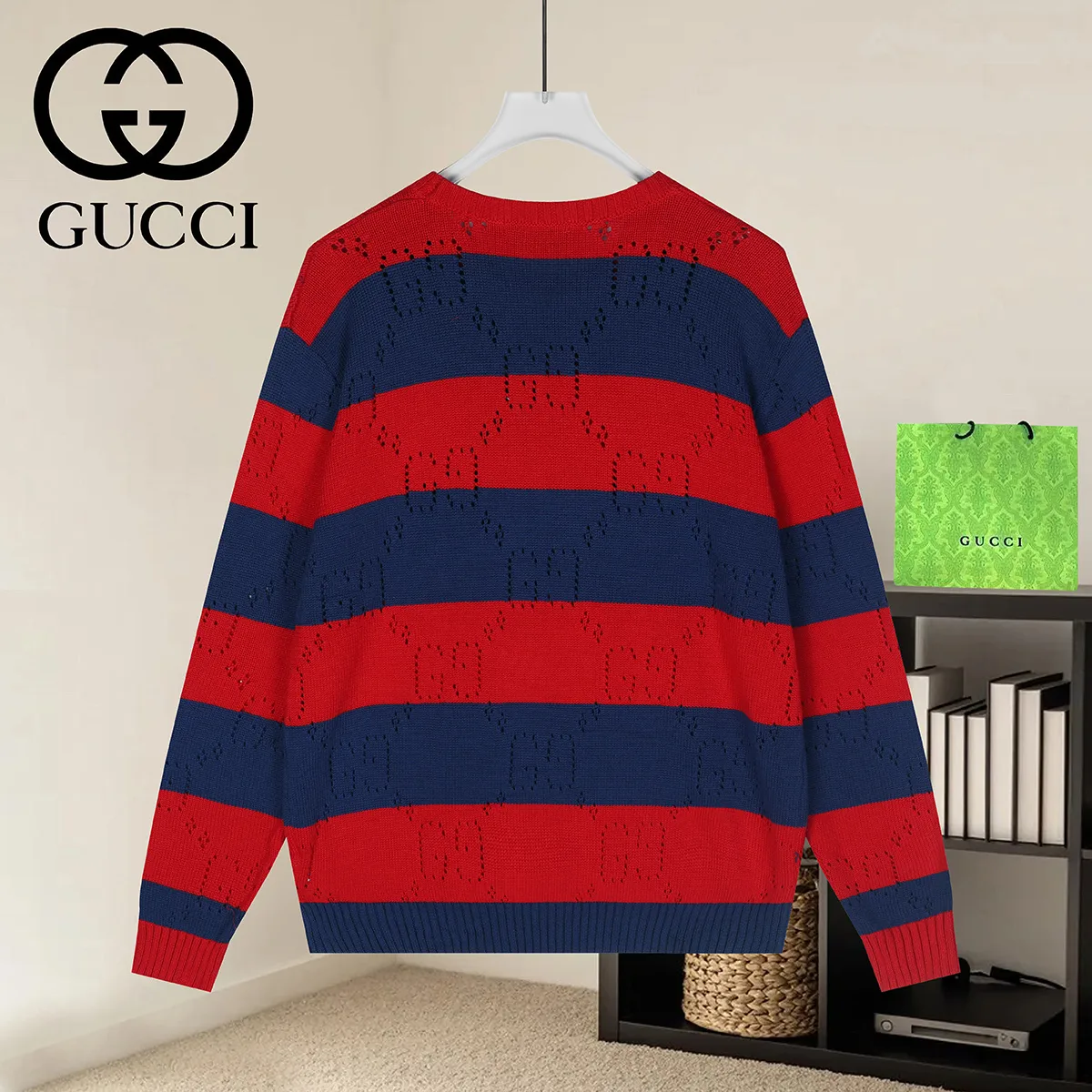 Striped GG Perforated Wool Sweater D18022943 — view 2