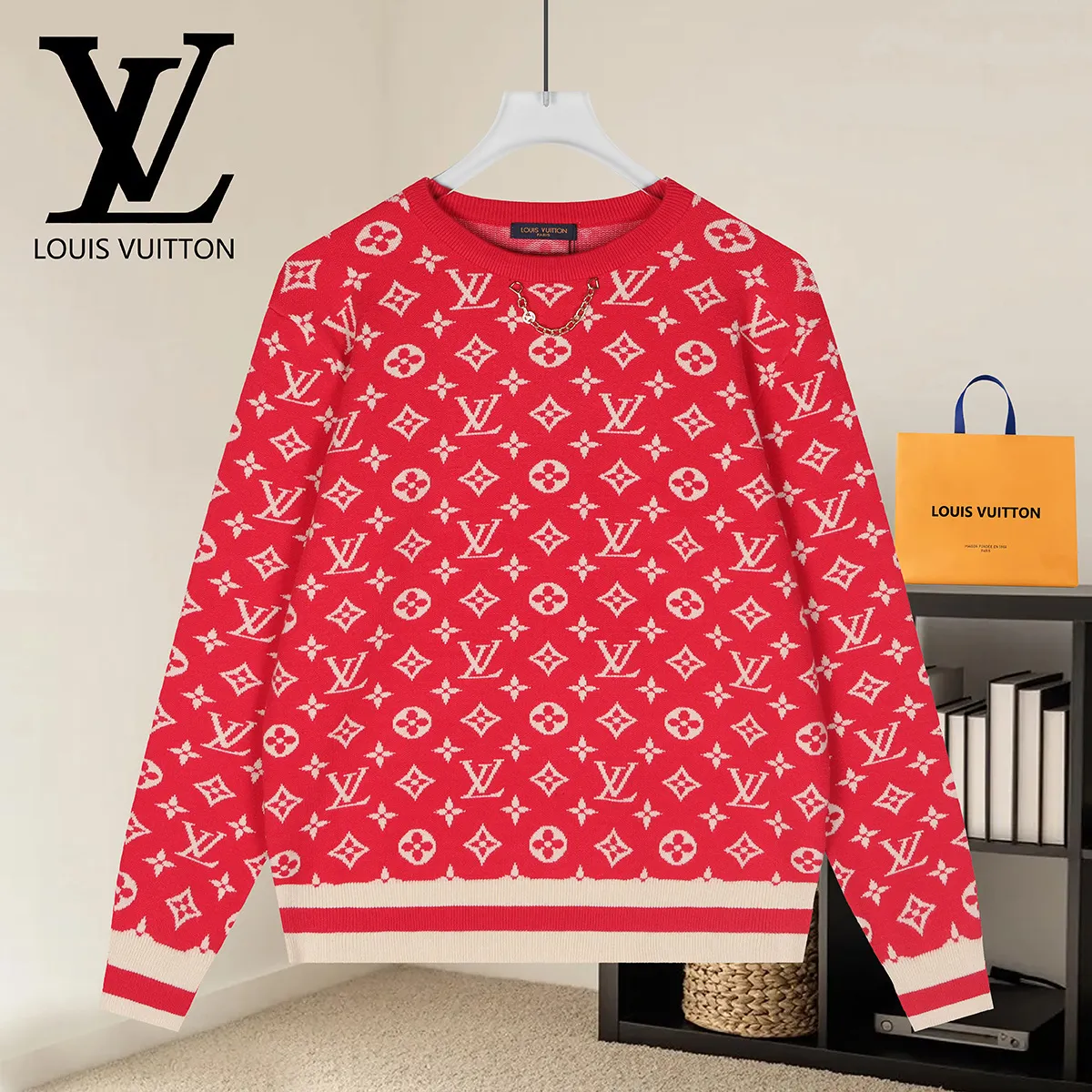 Monogram Intarsia Wool Crew-Neck Sweater D18022912