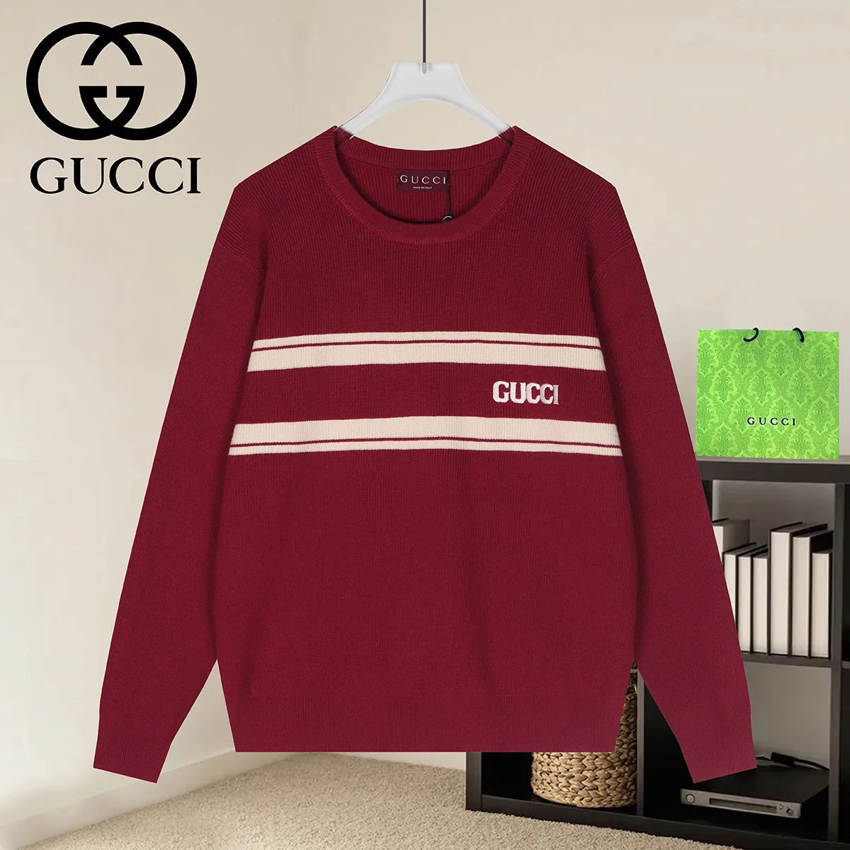 Logo Jacquard Striped Knit Sweater D19022946