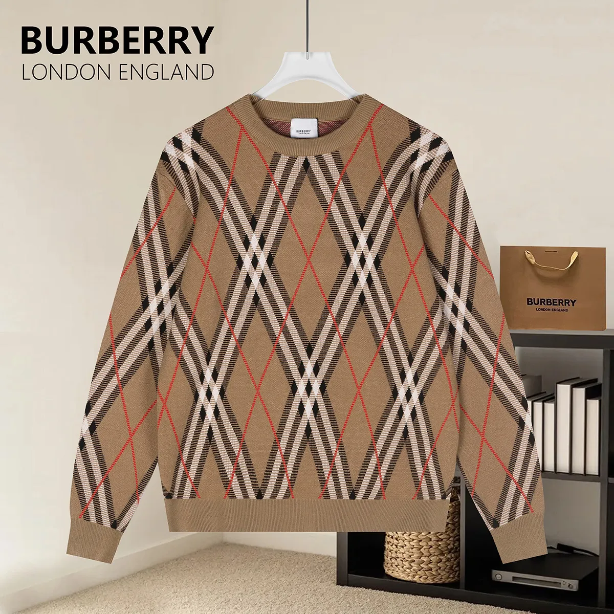 Check Intarsia Wool-Cotton Sweater D20022864