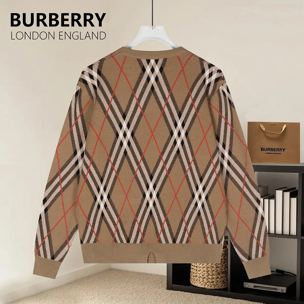 Check Intarsia Wool-Cotton Sweater D20022864 — view 2