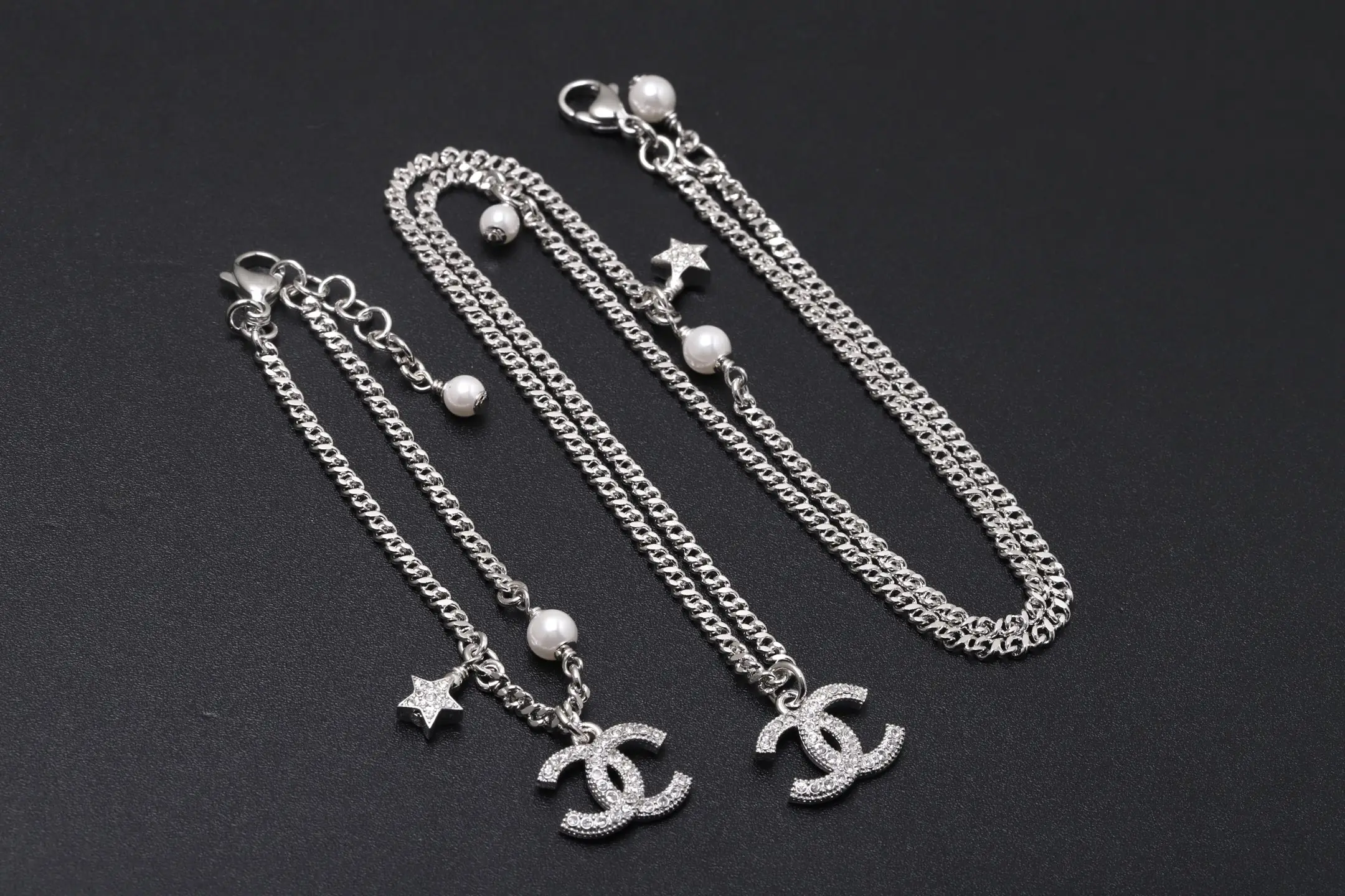 Crystal and Pearl CC Star Pendant Necklace D14017309 — view 2