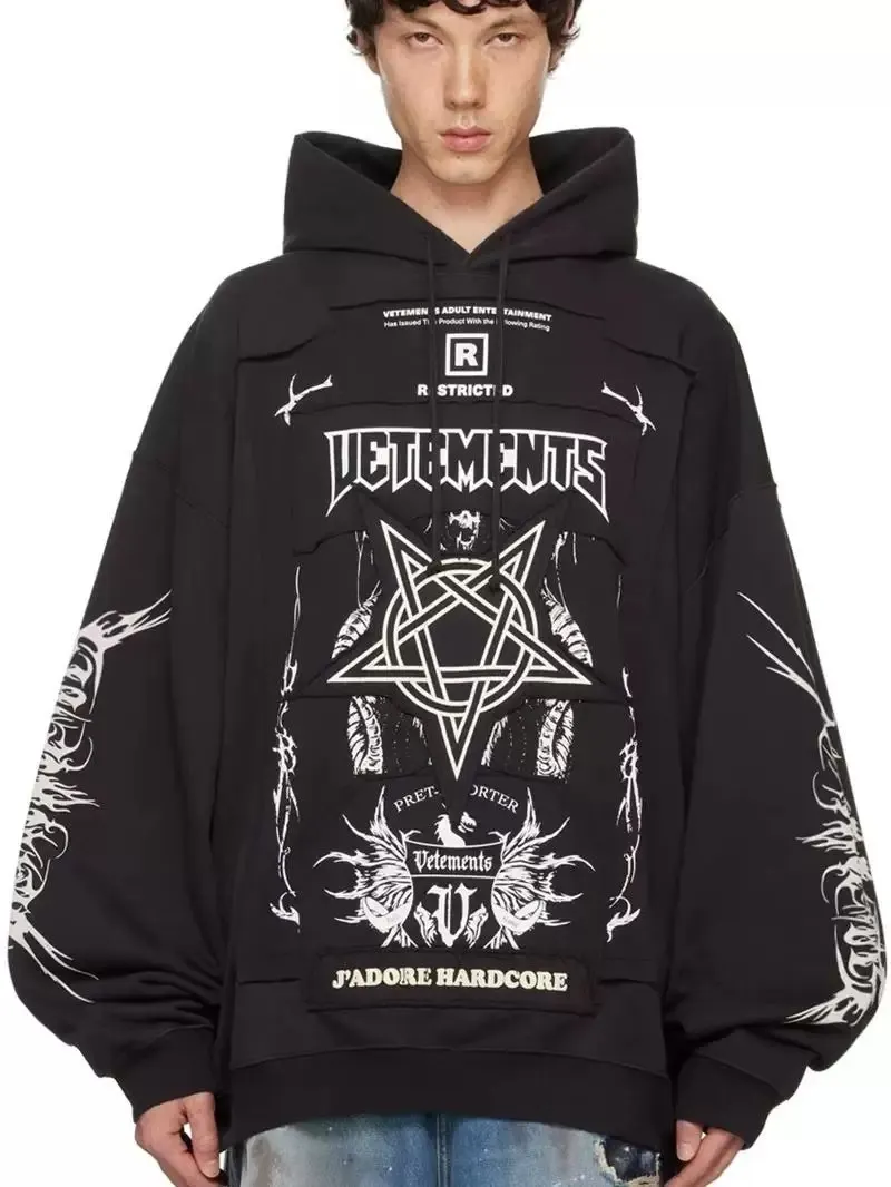 Patchwork Graphic Oversized Cotton Hoodie D26013164 — view 3