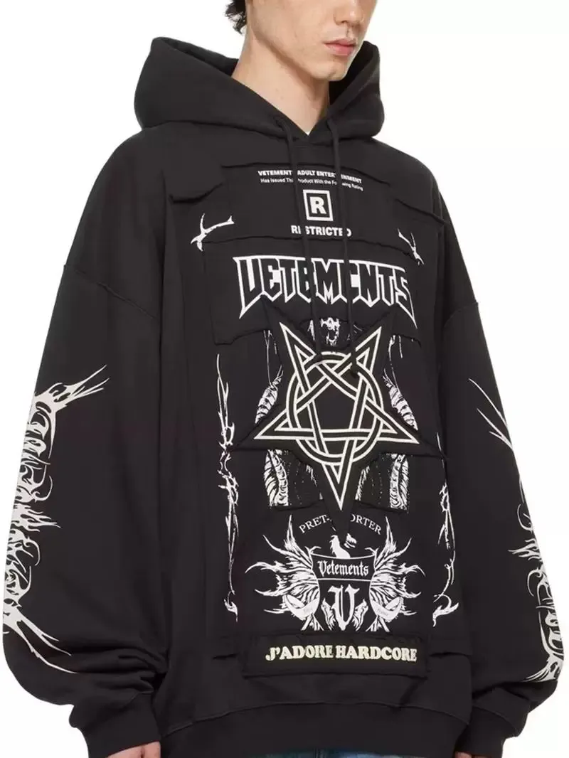 Patchwork Graphic Oversized Cotton Hoodie D26013164 — view 4