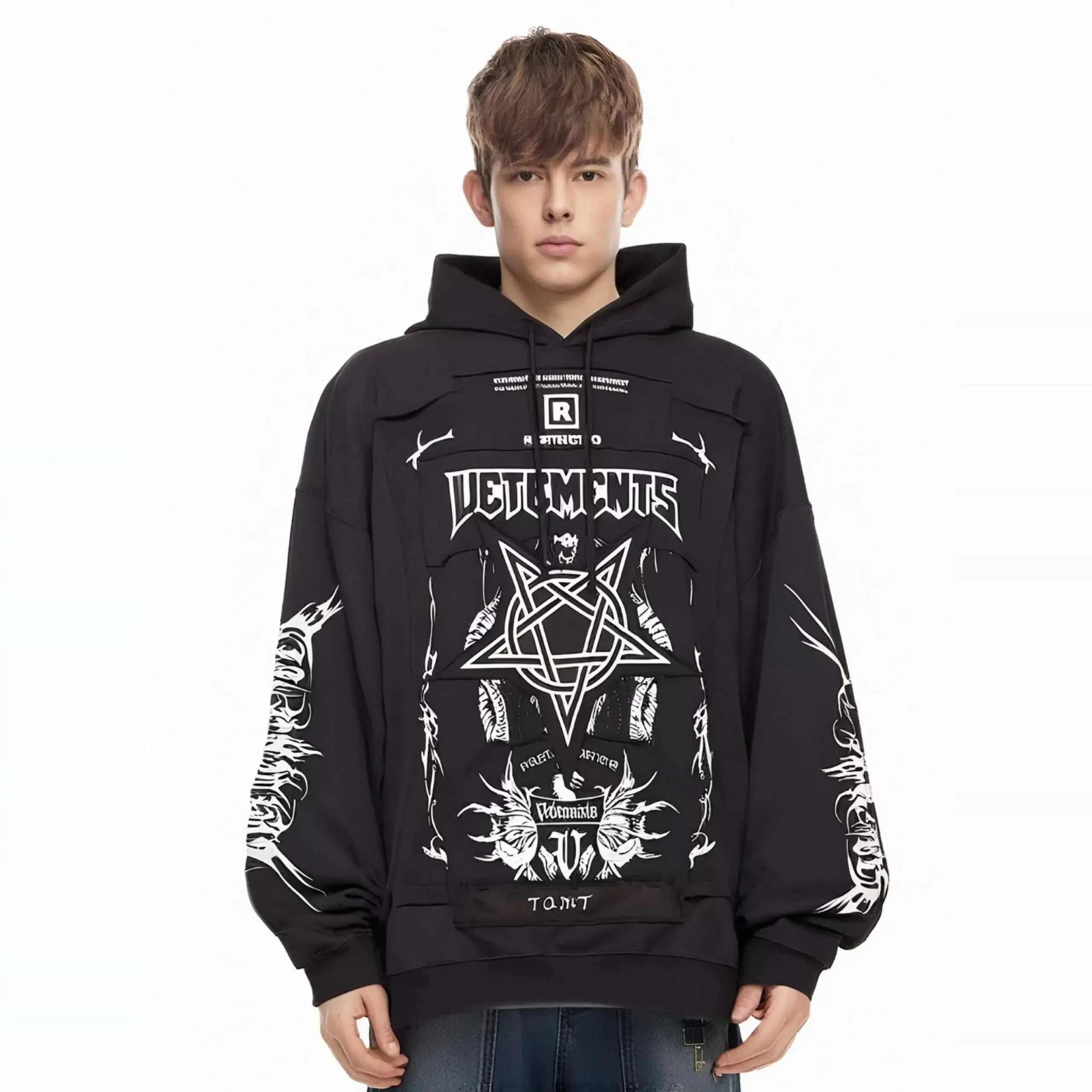 Patchwork Graphic Oversized Cotton Hoodie D26013164 — view 6