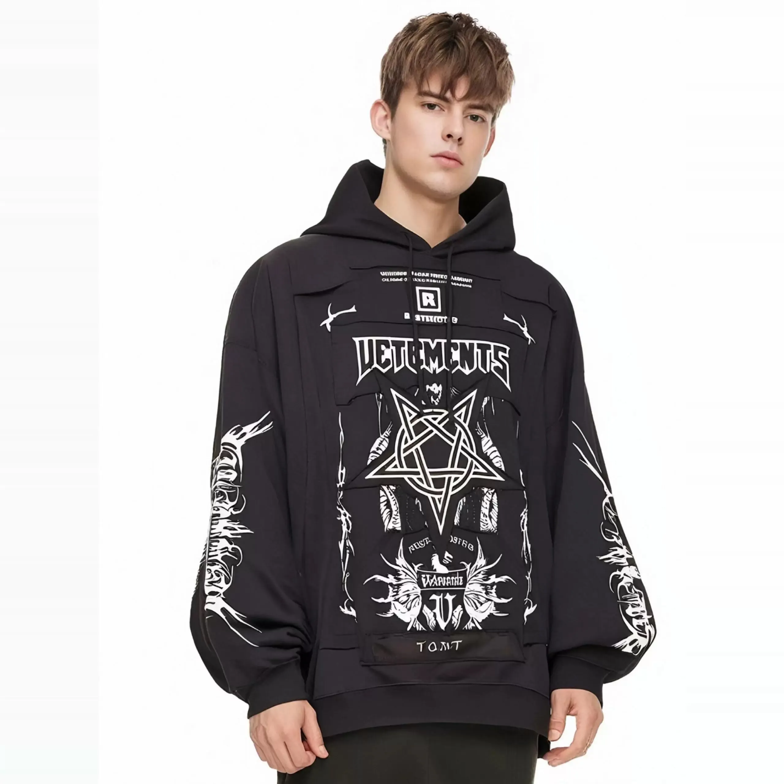 Patchwork Graphic Oversized Cotton Hoodie D26013164 — view 7