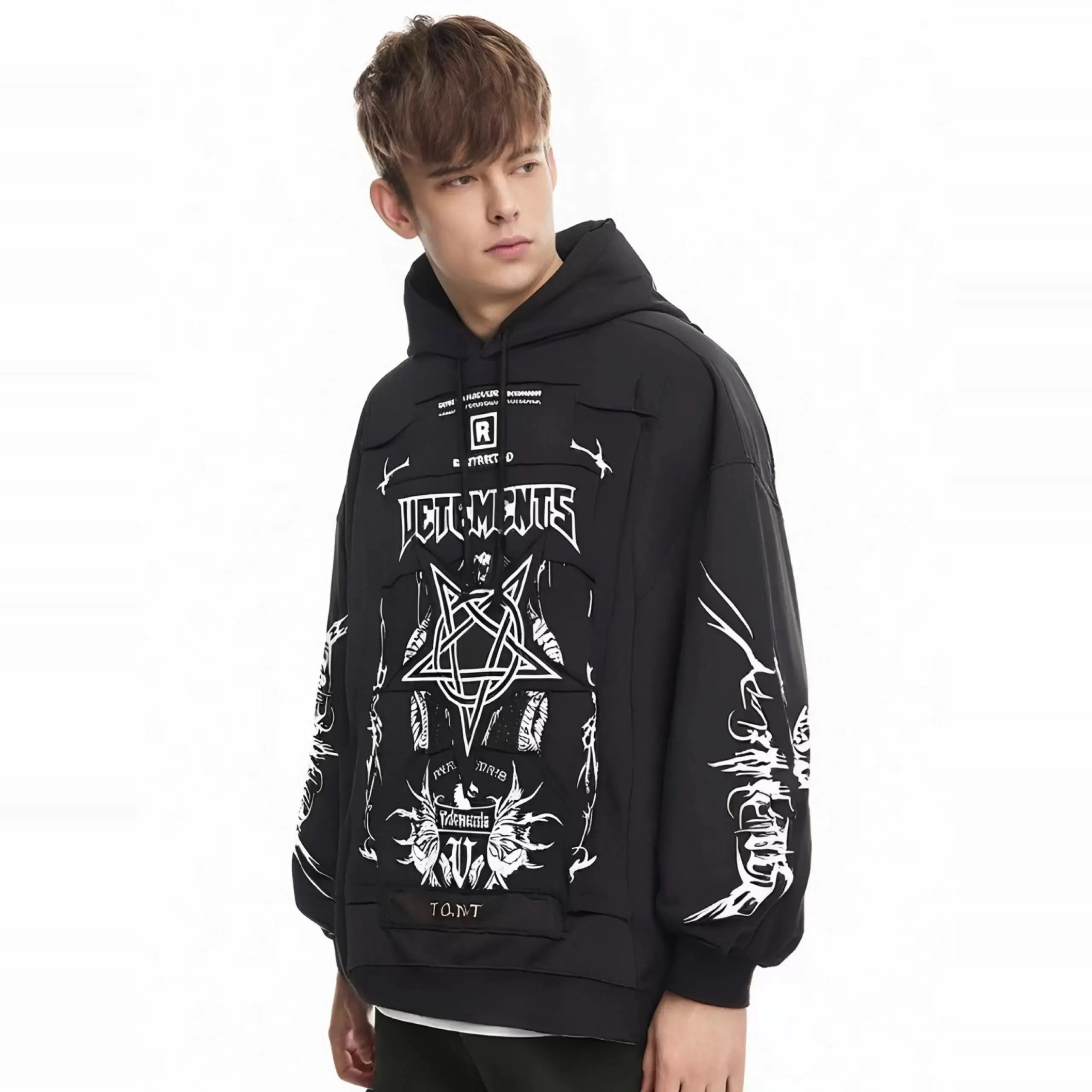 Patchwork Graphic Oversized Cotton Hoodie D26013164 — view 8