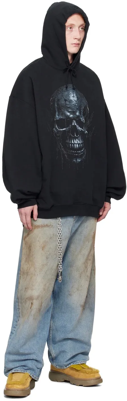 Skull Print Oversized Cotton-Blend Hoodie D22513171 — view 4