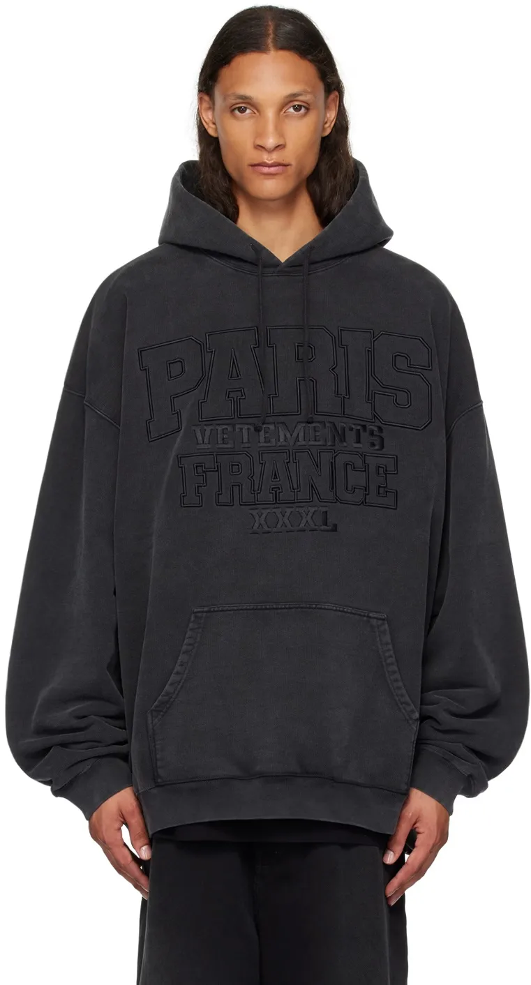 Paris Logo-Embroidered Washed Cotton Hoodie D22513169