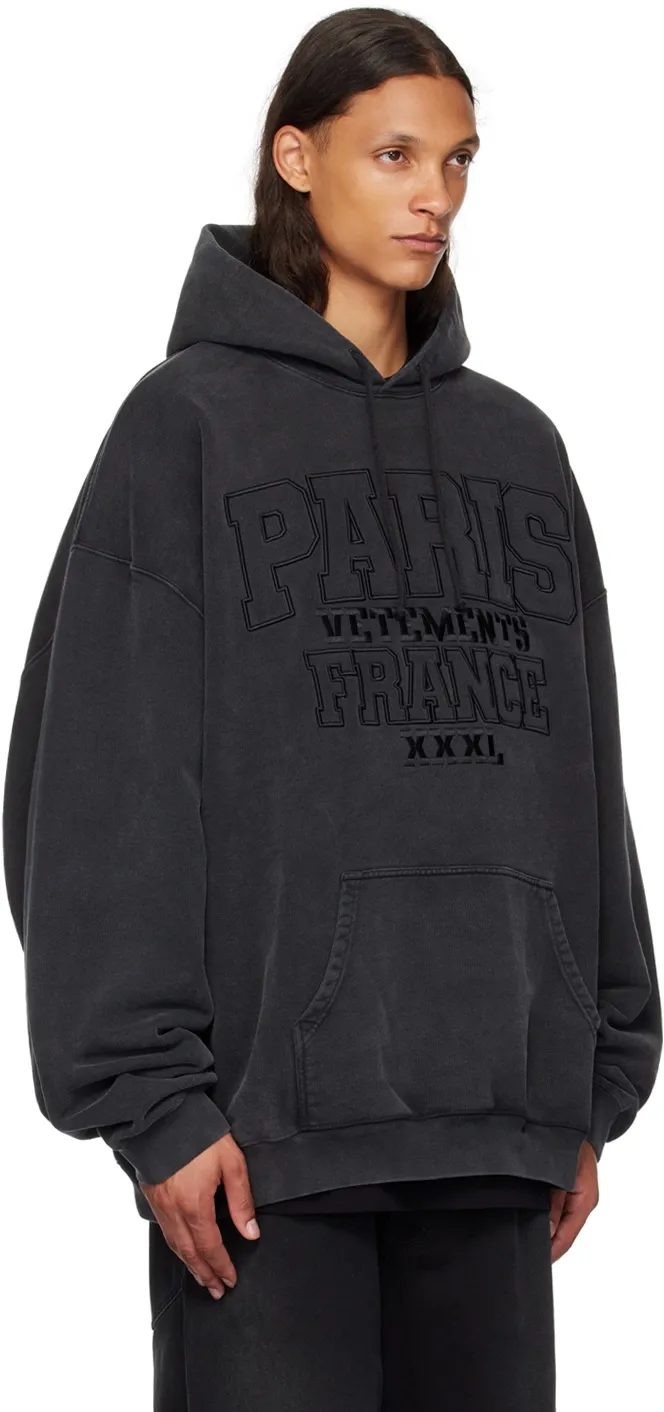 Paris Logo-Embroidered Washed Cotton Hoodie D22513169 — view 2