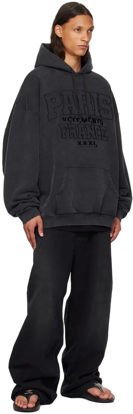 Paris Logo-Embroidered Washed Cotton Hoodie D22513169 — view 4
