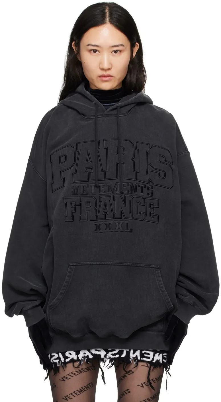 Paris Logo-Embroidered Washed Cotton Hoodie D22513169 — view 5