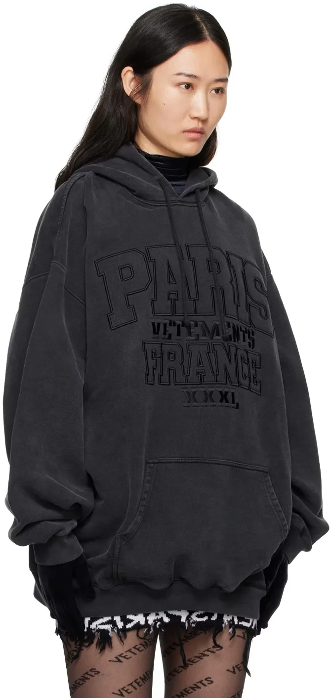 Paris Logo-Embroidered Washed Cotton Hoodie D22513169 — view 6