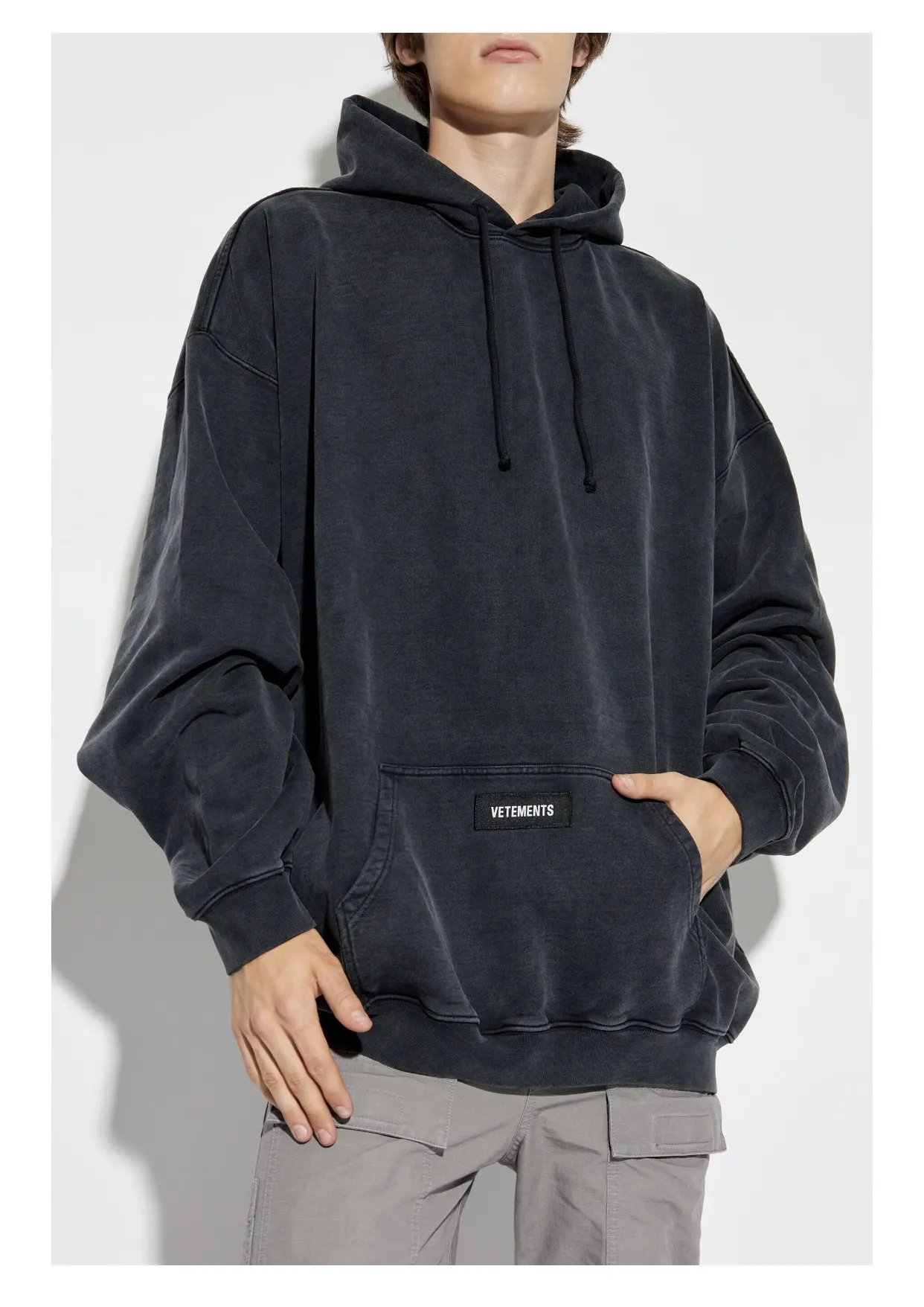 Logo-Patch Washed Cotton-Jersey Hoodie D21813168 — view 2