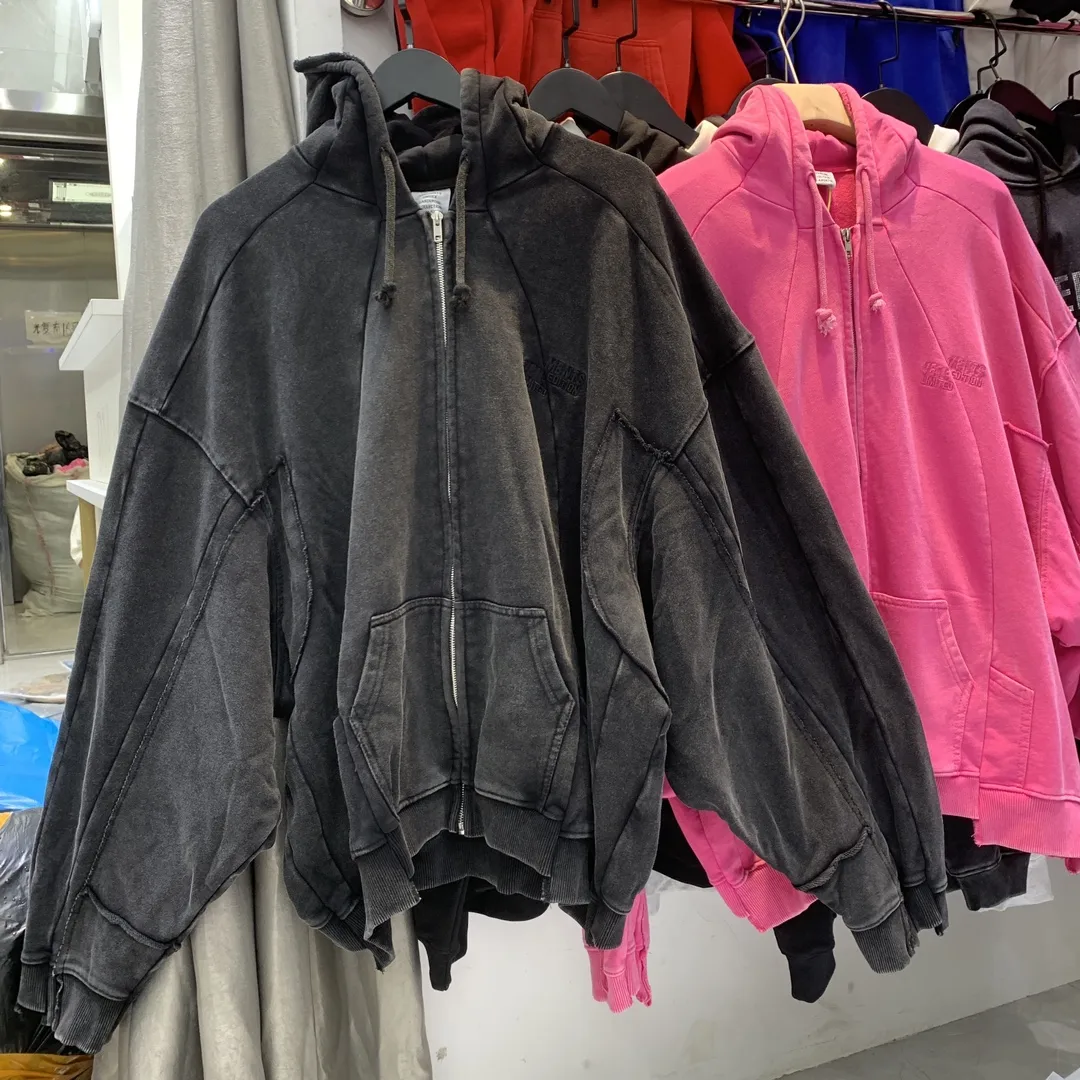 Panelled Washed Cotton Zip-Up Hoodie D36013156