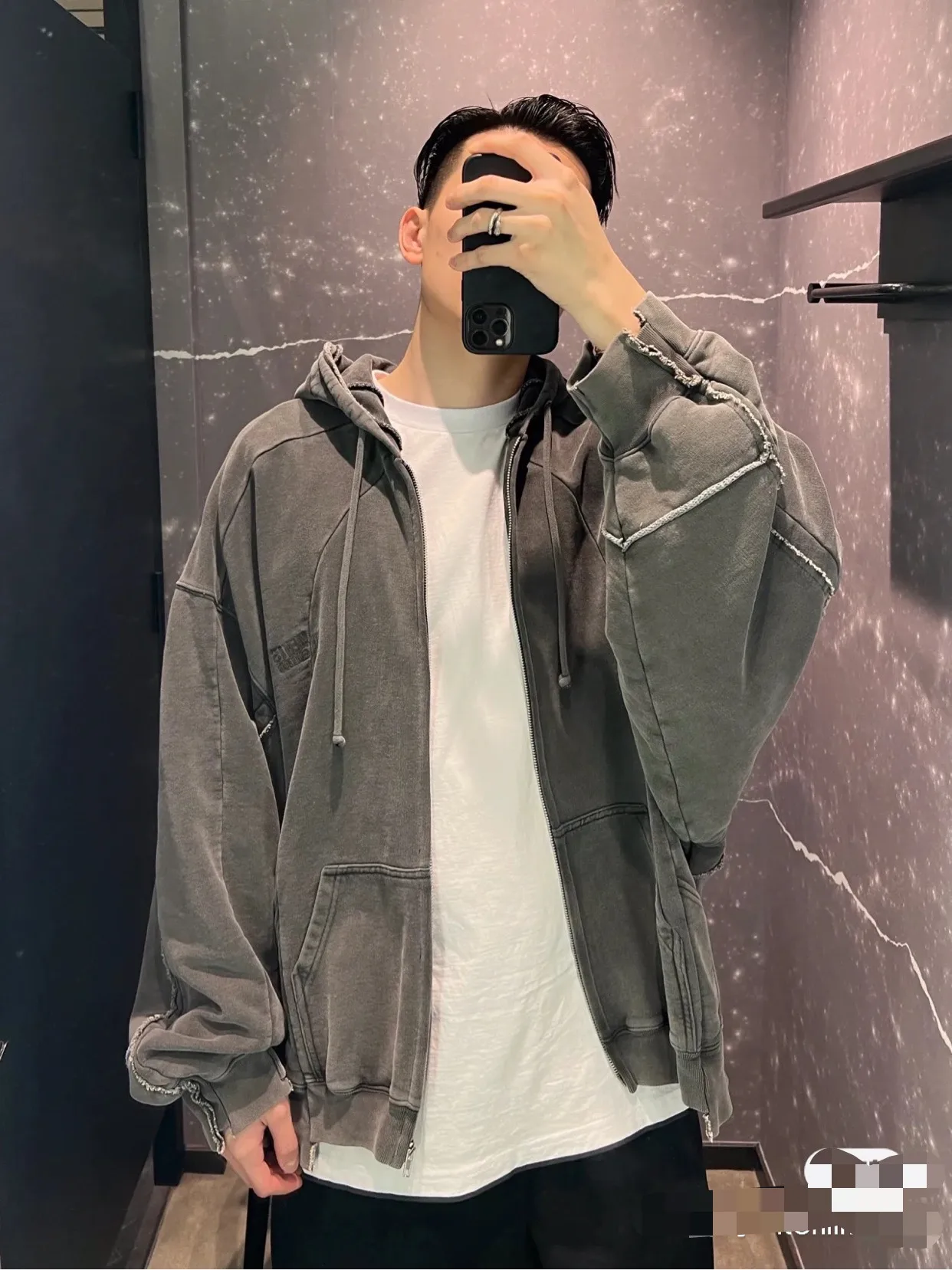 Panelled Washed Cotton Zip-Up Hoodie D36013156 — view 7