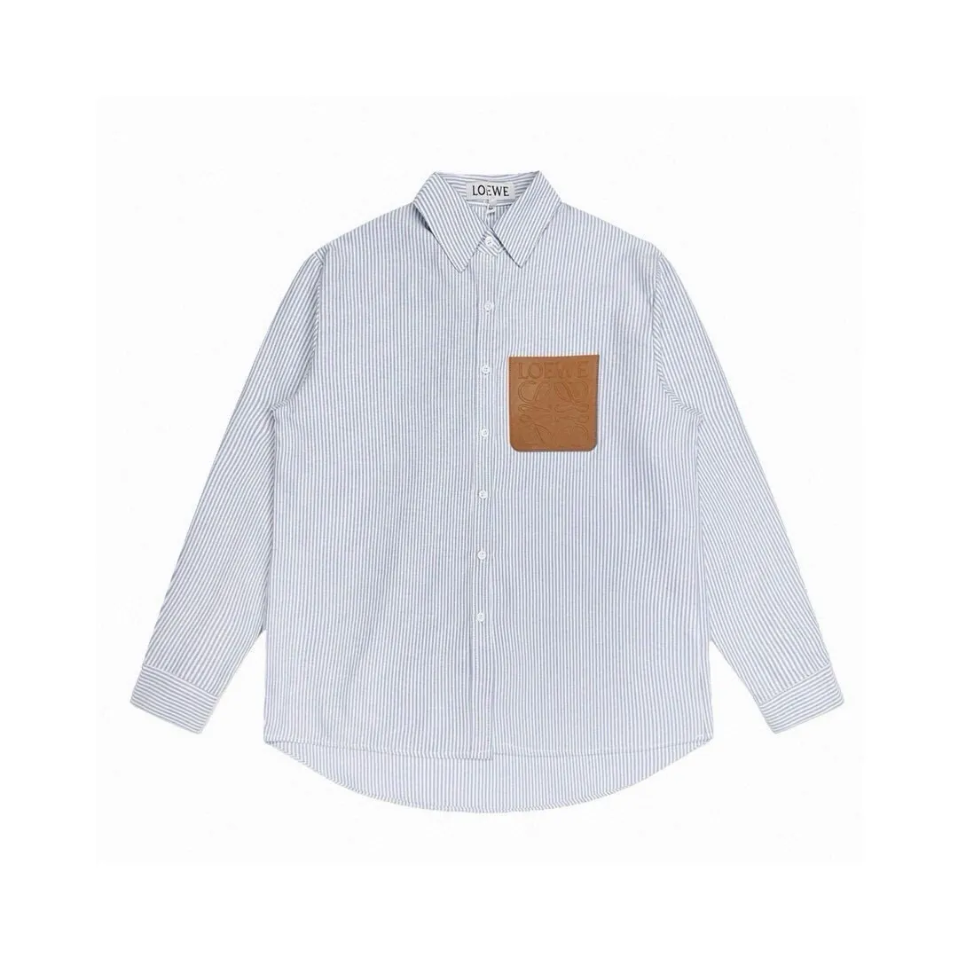 Leather Patch Striped Cotton Shirt D14521545