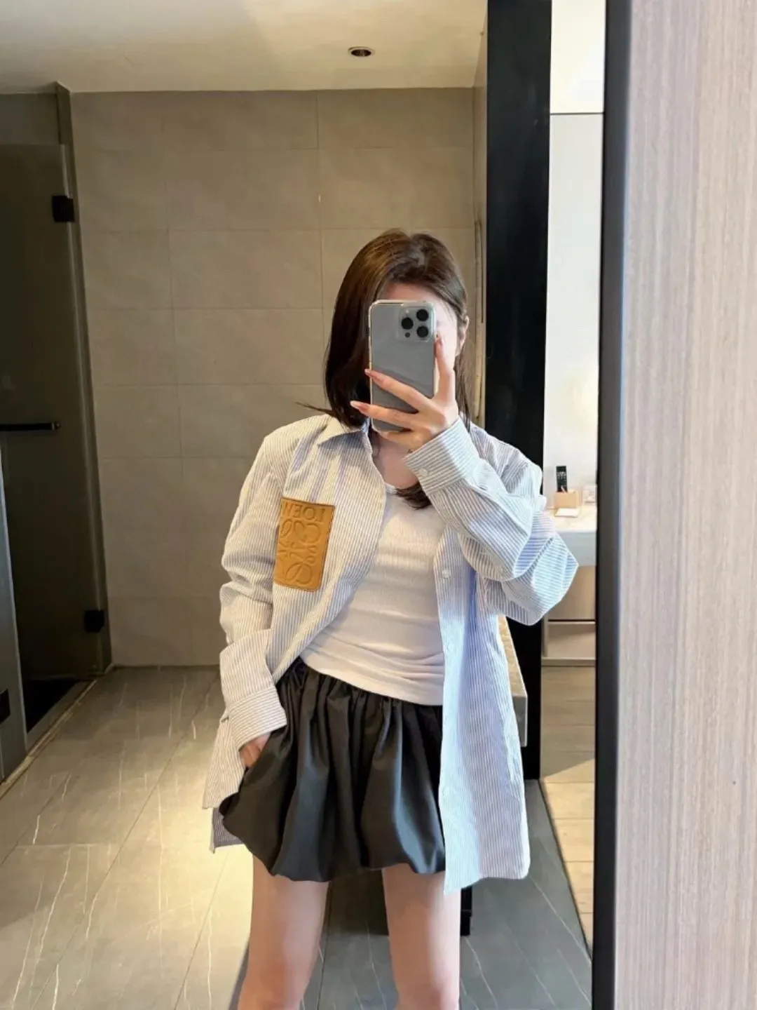 Logo Leather Patch Striped Cotton Shirt D14521544 — view 3