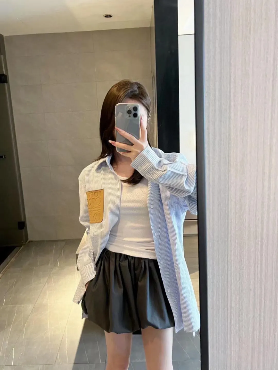 Logo Leather Patch Striped Cotton Shirt D14521544 — view 4