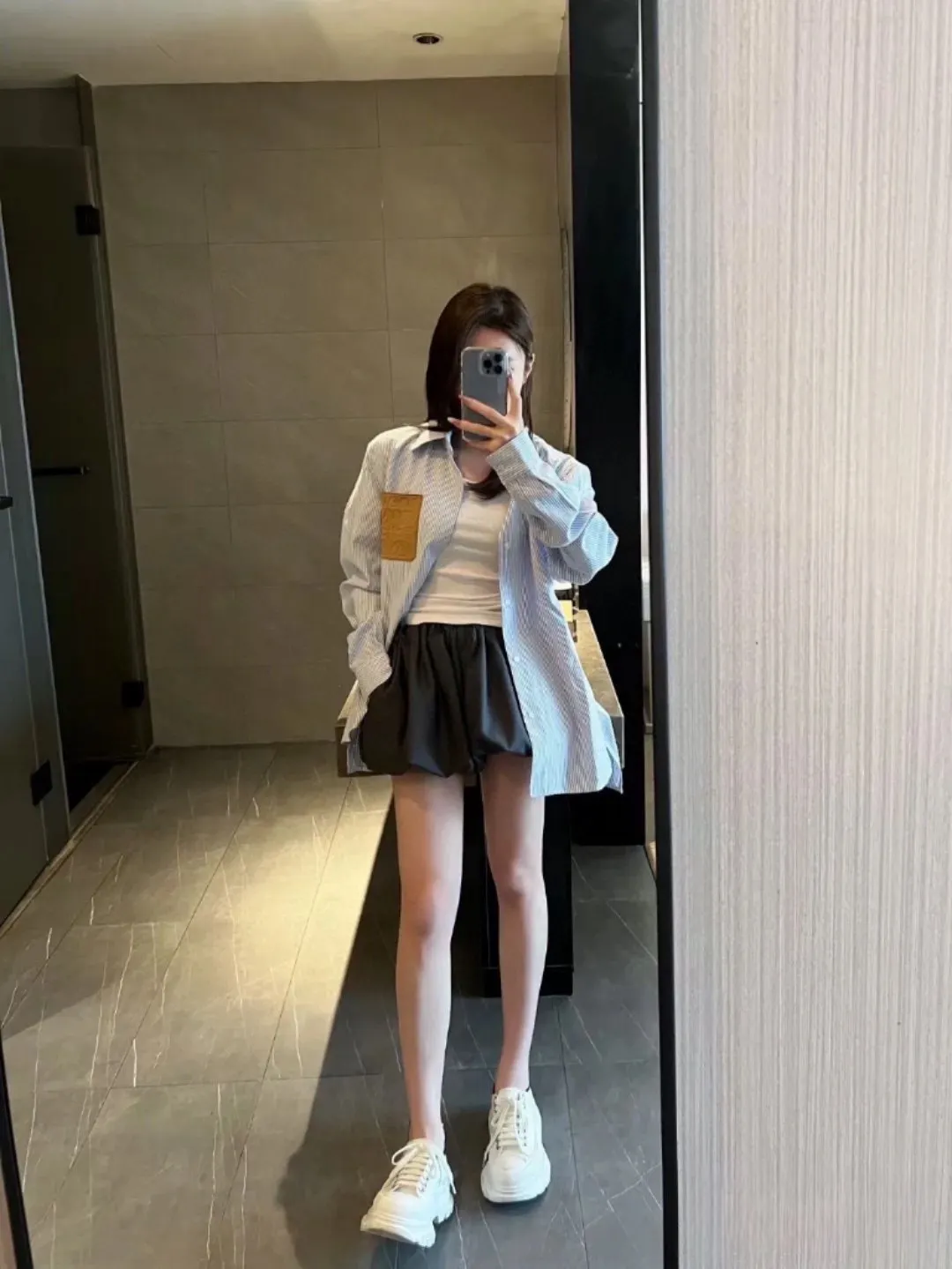 Logo Leather Patch Striped Cotton Shirt D14521544 — view 5