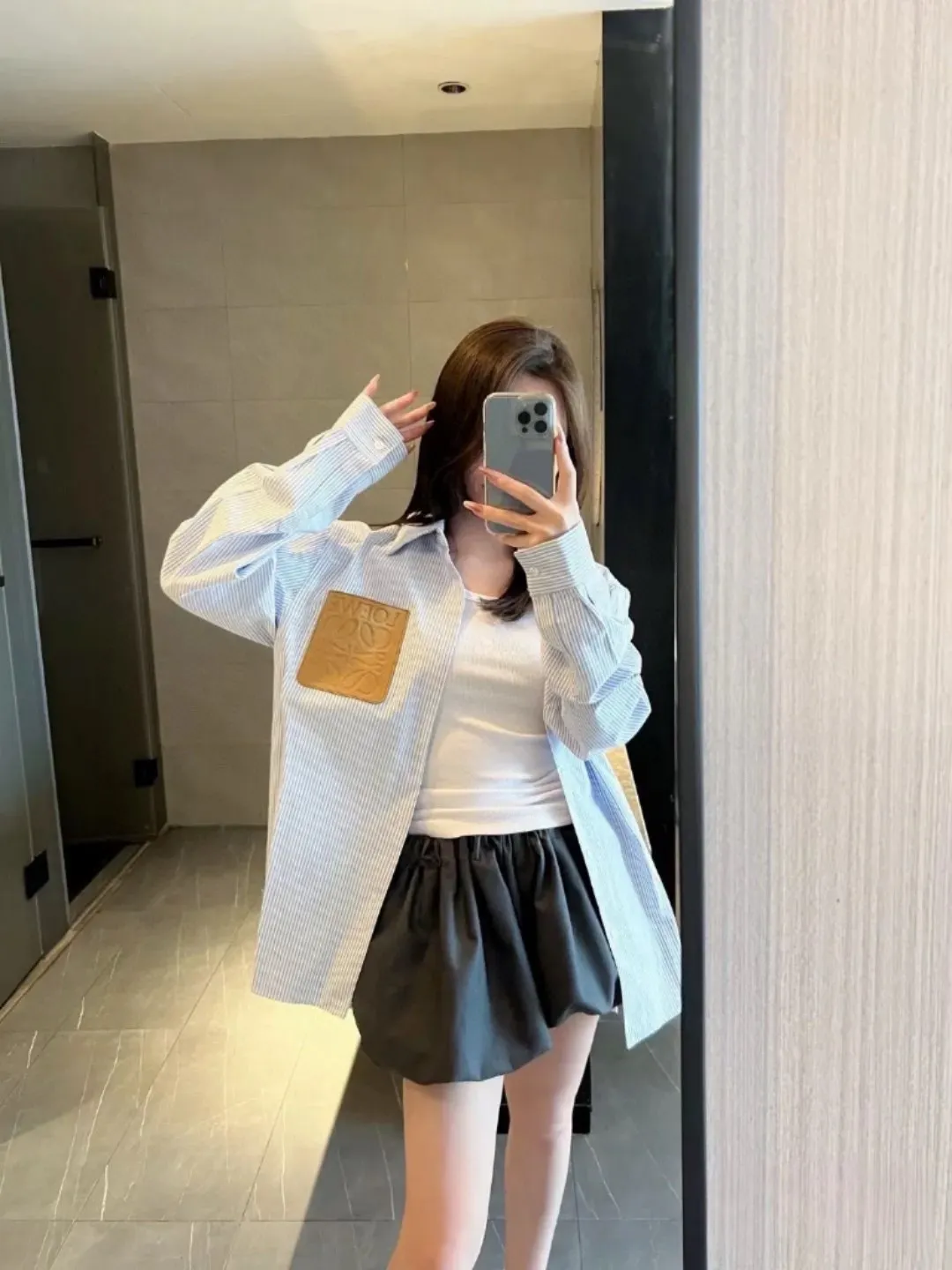 Logo Leather Patch Striped Cotton Shirt D14521544 — view 6