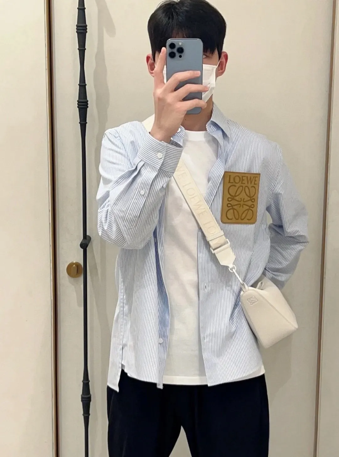 Logo Leather Patch Striped Cotton Shirt D14521544 — view 9