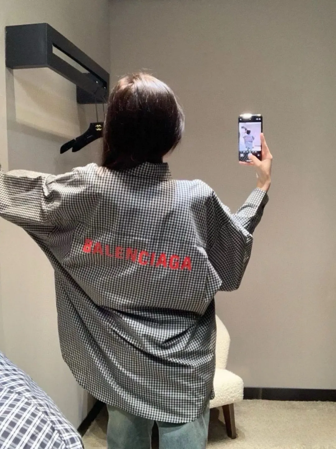 Logo Print Gingham Cotton Shirt D15521542 — view 2