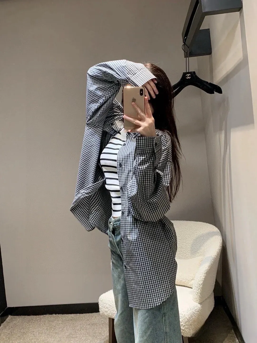 Logo Print Gingham Cotton Shirt D15521542 — view 6