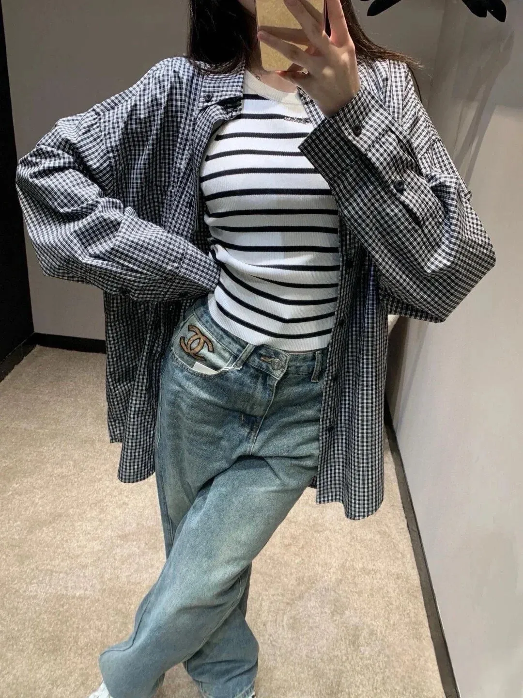 Logo Print Gingham Cotton Shirt D15521542 — view 7