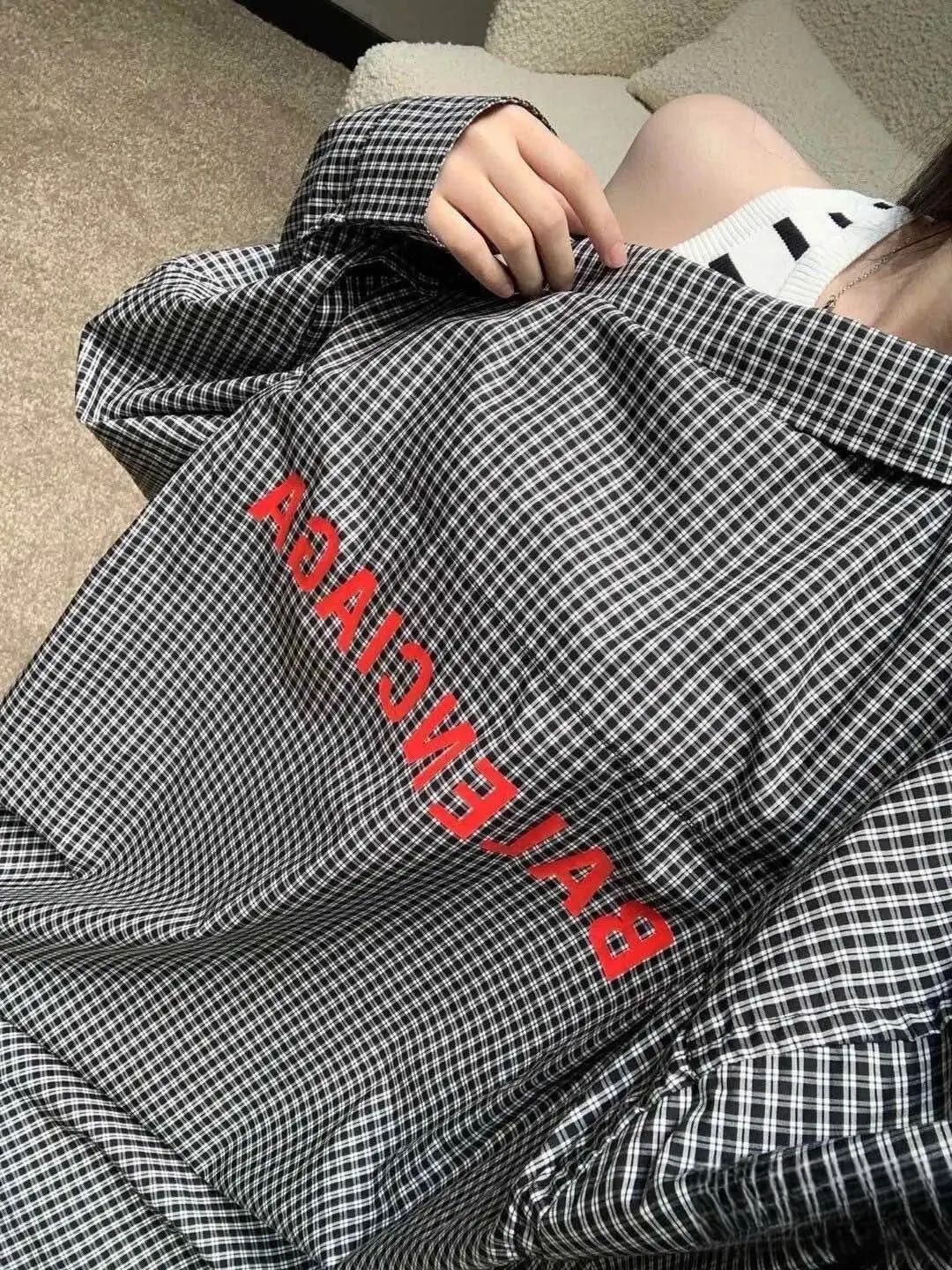 Logo Print Gingham Cotton Shirt D15521542 — view 8