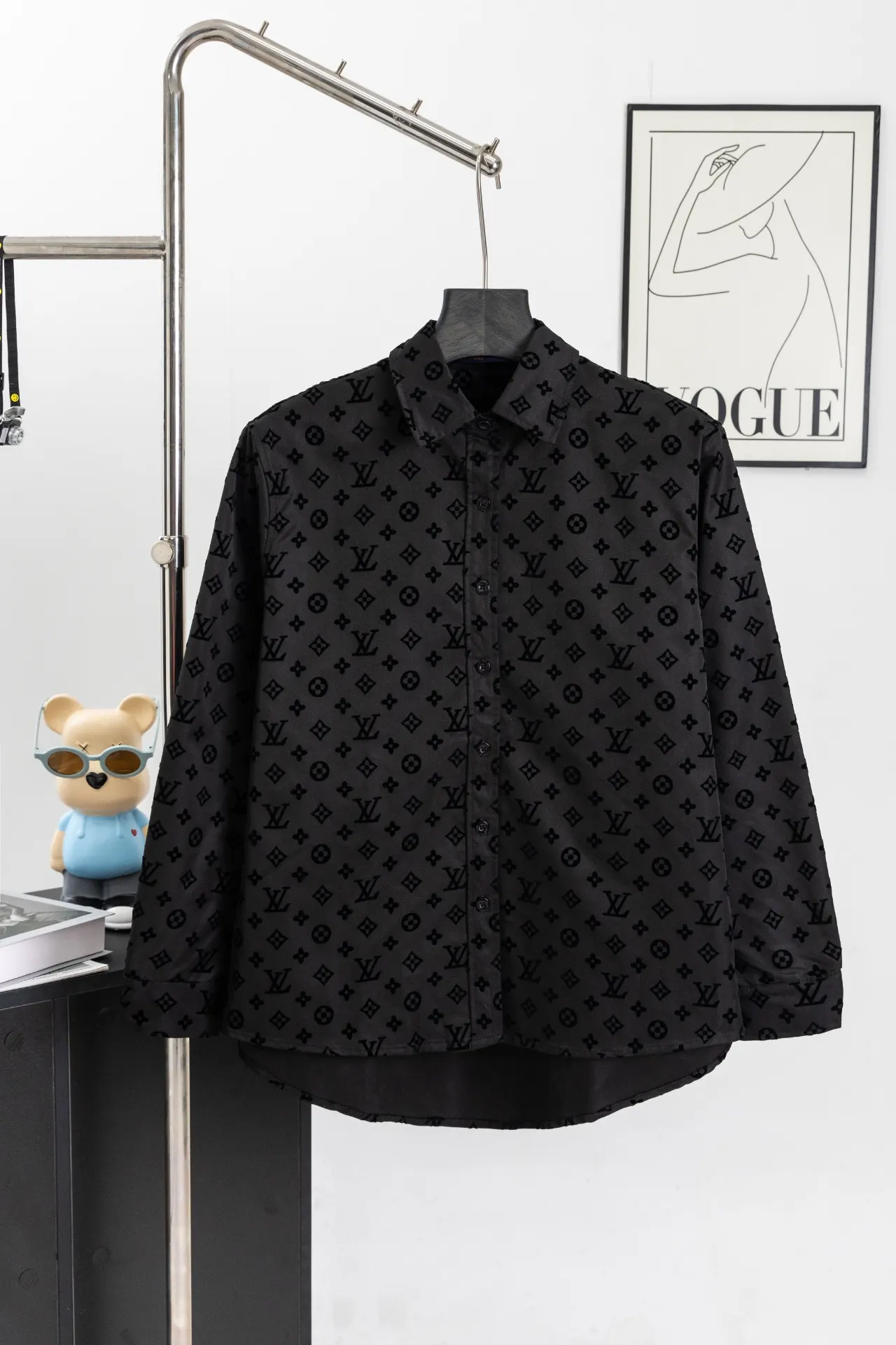 Monogram Flocked Jacquard Long-Sleeve Shirt D15521549