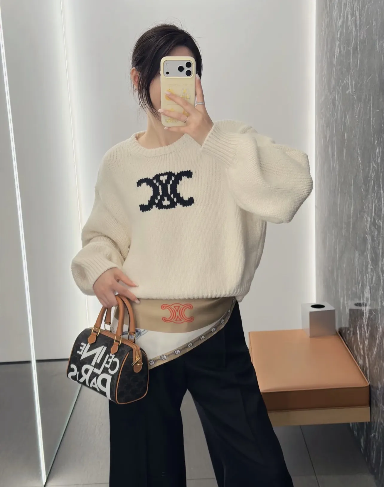 Triomphe Intarsia Cropped Knit Sweater D17021536 — view 4